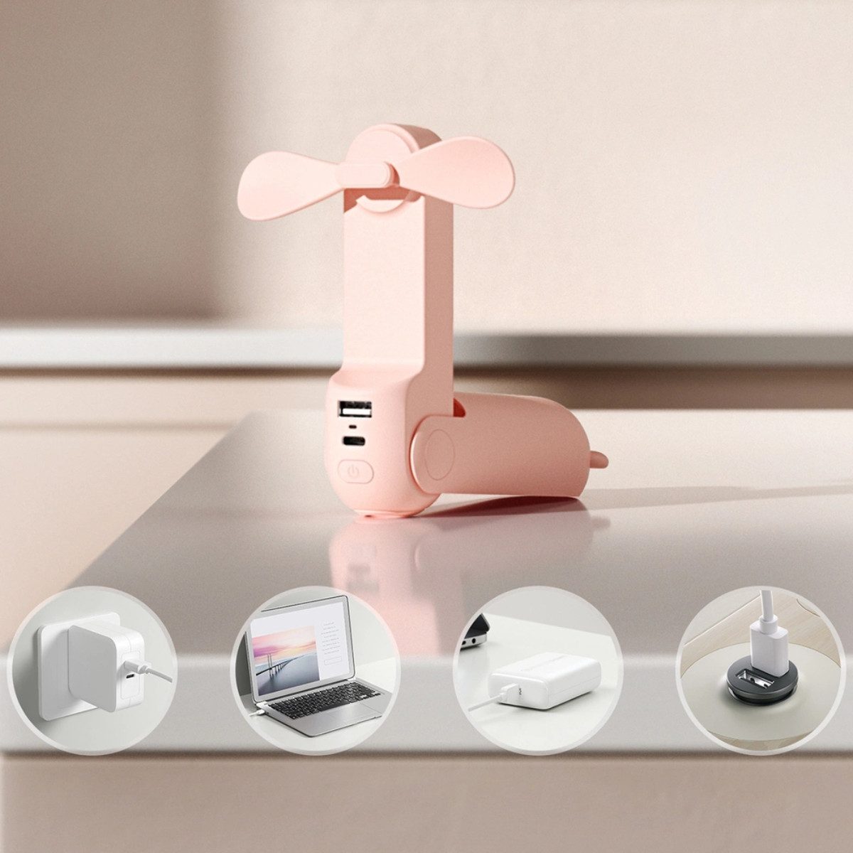 Jisulife Handventilator Life8 Plus, 3in1 Funktion mit Ventilator Powerbank und LED Licht