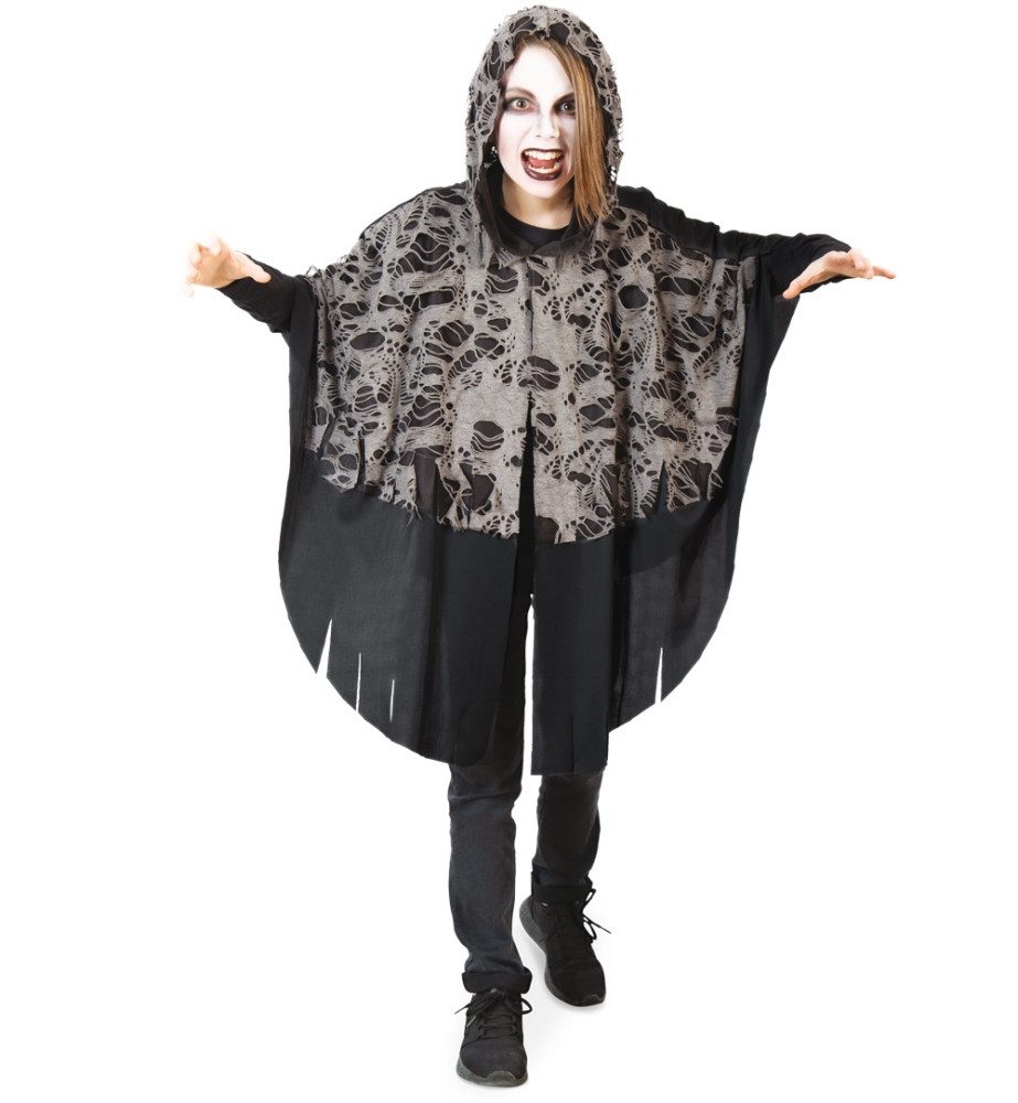 Zombie-Kostüm Kinder Cape mit Haube Zombie Hexe Hexer Halloween Karneval 128 - 164