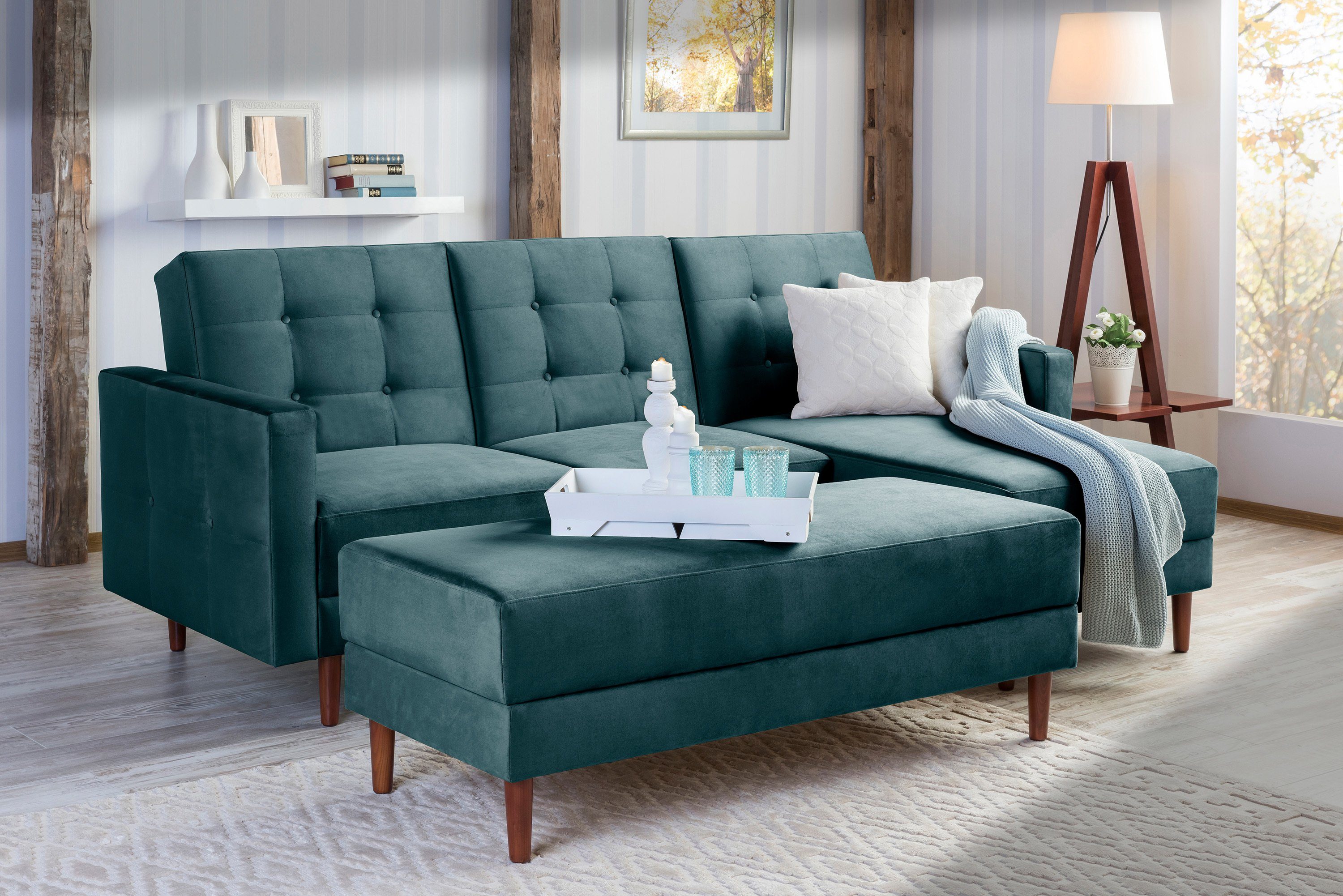 Max Winzer® Sofa Easy Relax, Funktionssofa mit Hocker Samt azur