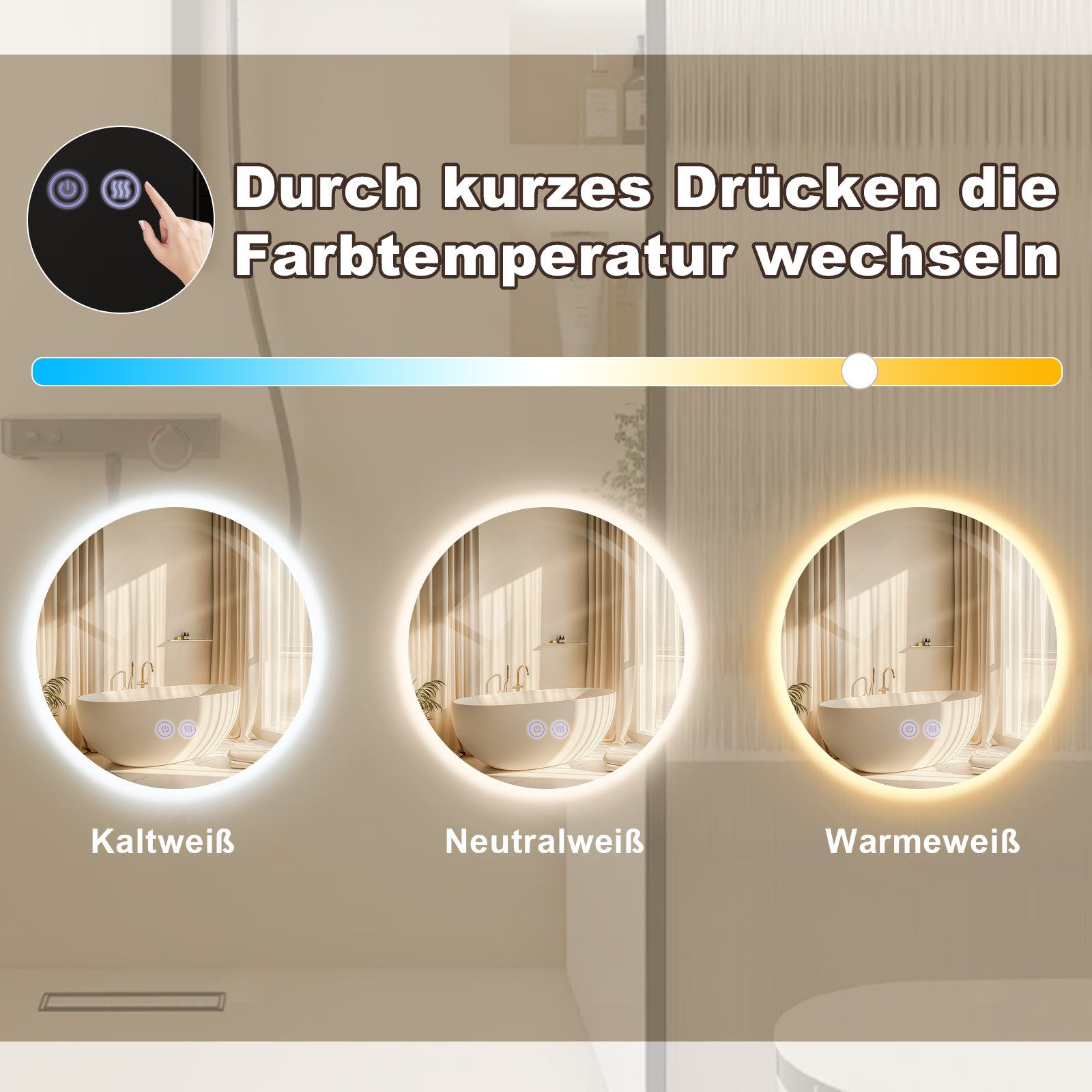 ZMH Badspiegel mit Beleuchtung 50cm Wandspiegel günstig online kaufen