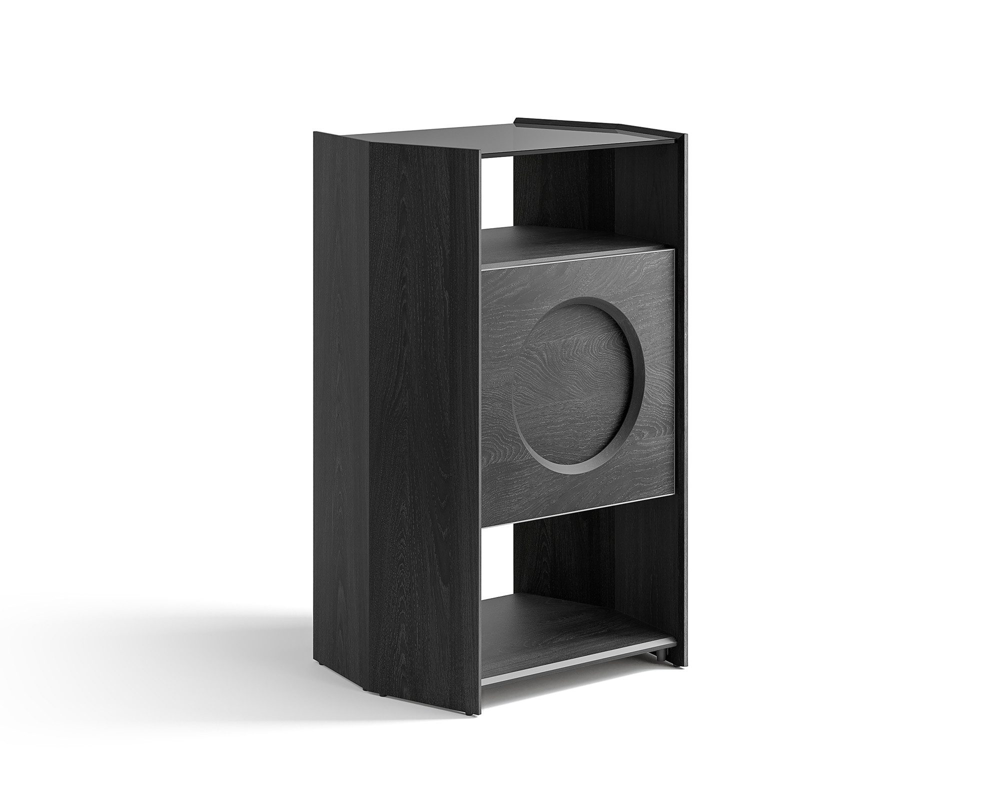 FITUEYES TV-Regal HIFI Rack für bis zu 120 LPs, aus Holz und Metall, mit Schallplattenhalterung, Sichtfenster, rutschfesten Füßen