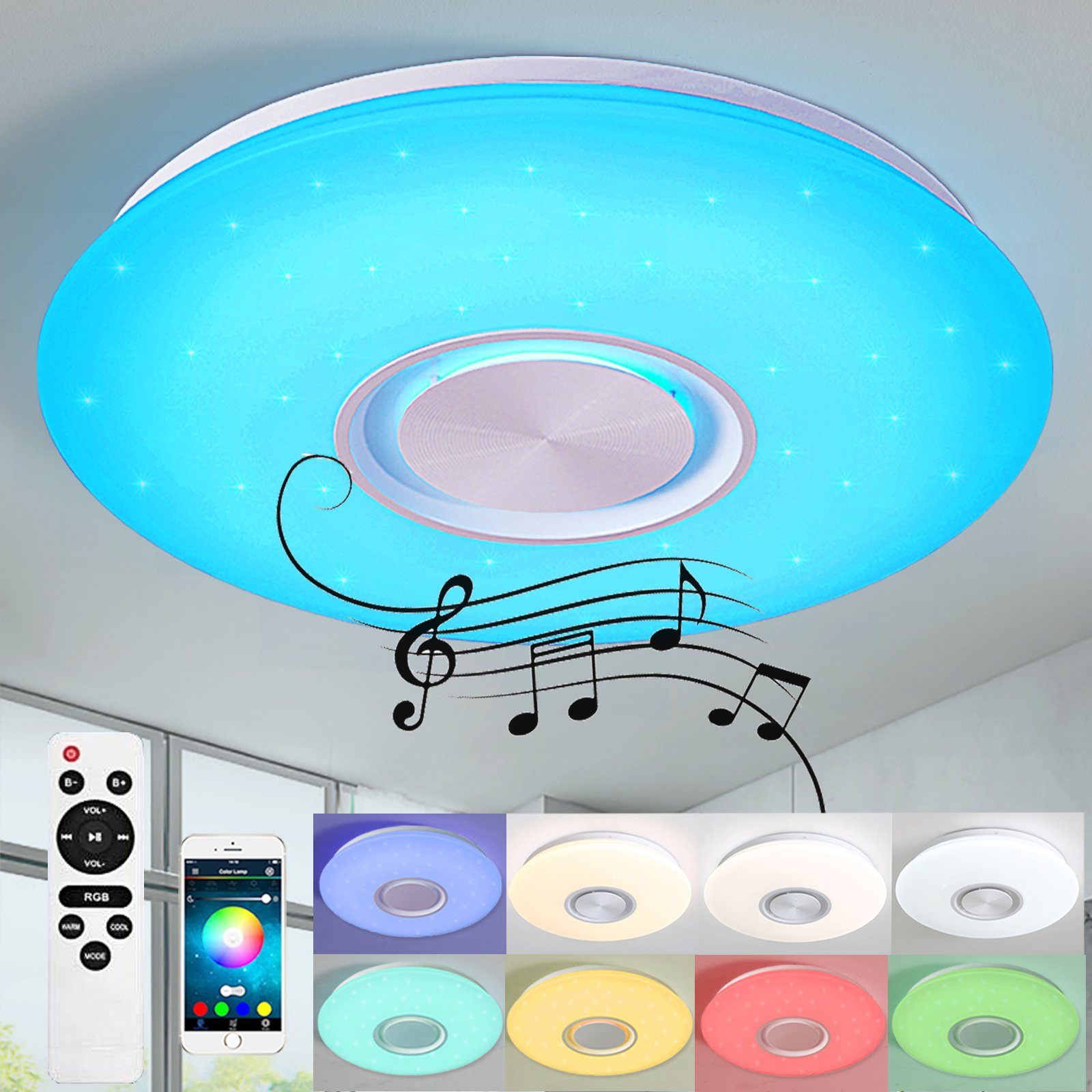 Led Deckenlampe mit Fernbedienung APP und Bluetooth Musik Lautsprecher RGB 36W 