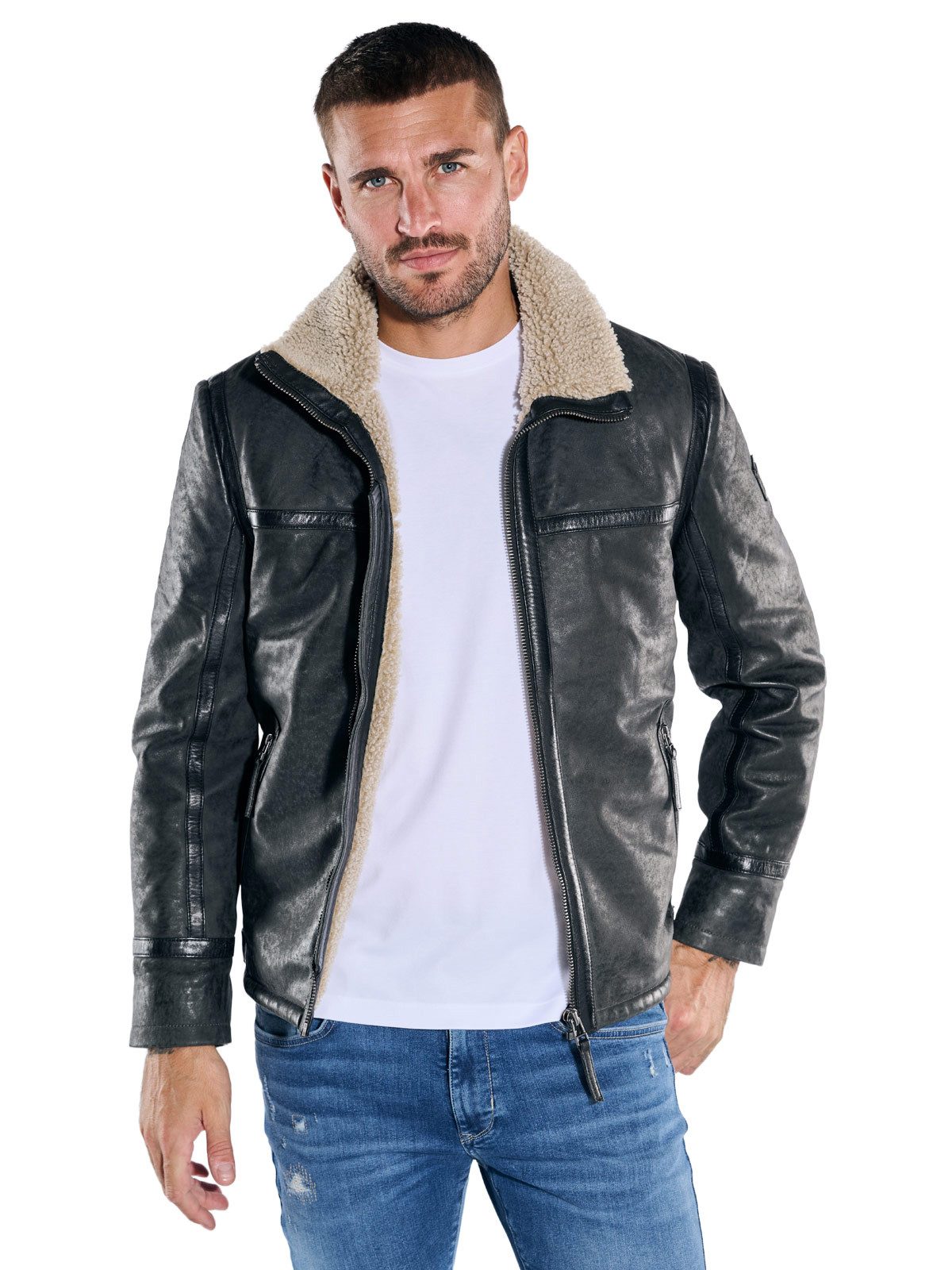 emilio adani Lederjacke emilio adani Herren Lederjacke mit Umlegekragen, An günstig online kaufen