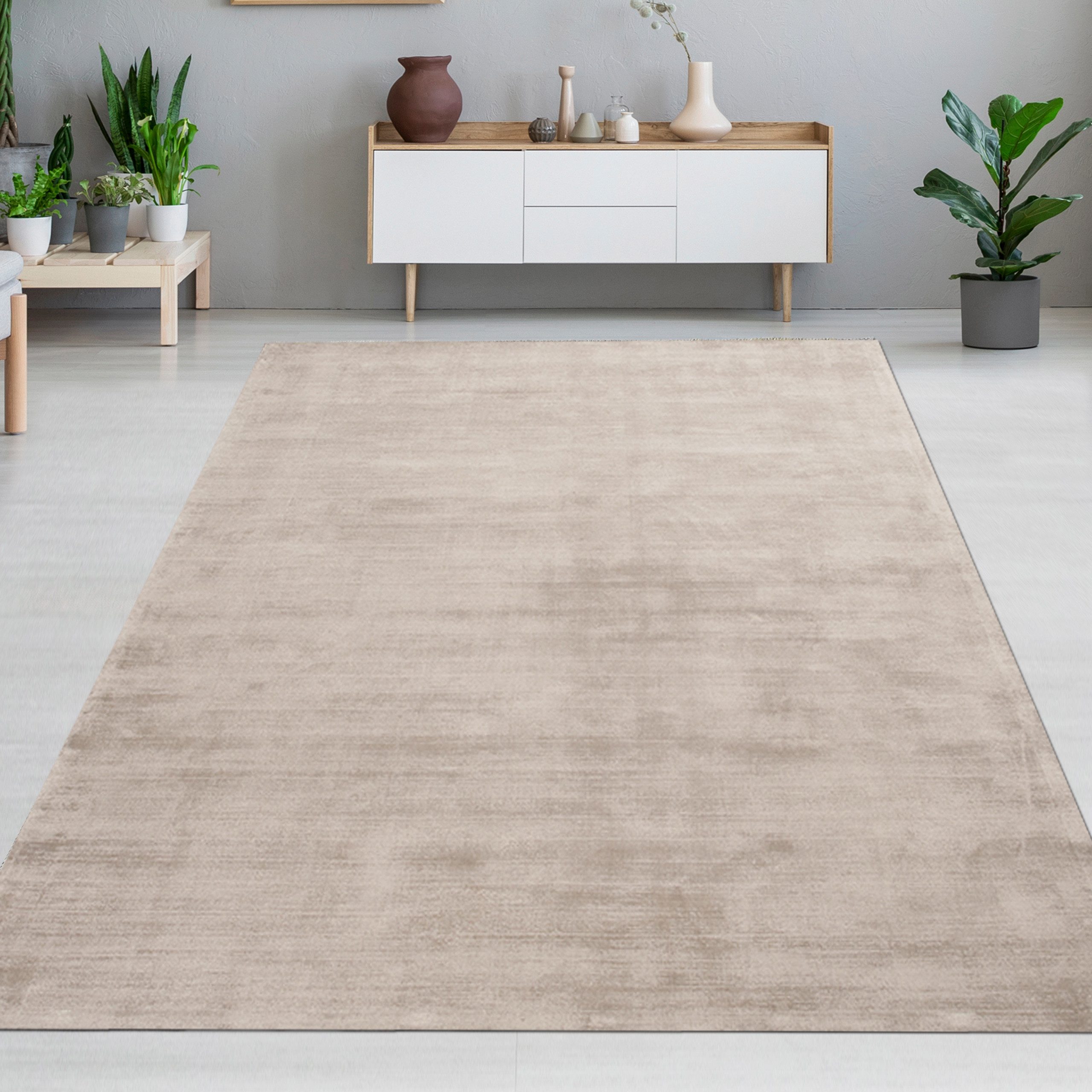 Carpetia Teppich Handgefertigter Qualitativer Wohnzimmerteppich ohne Muster in beige, rechteckig, Höhe: 5 mm