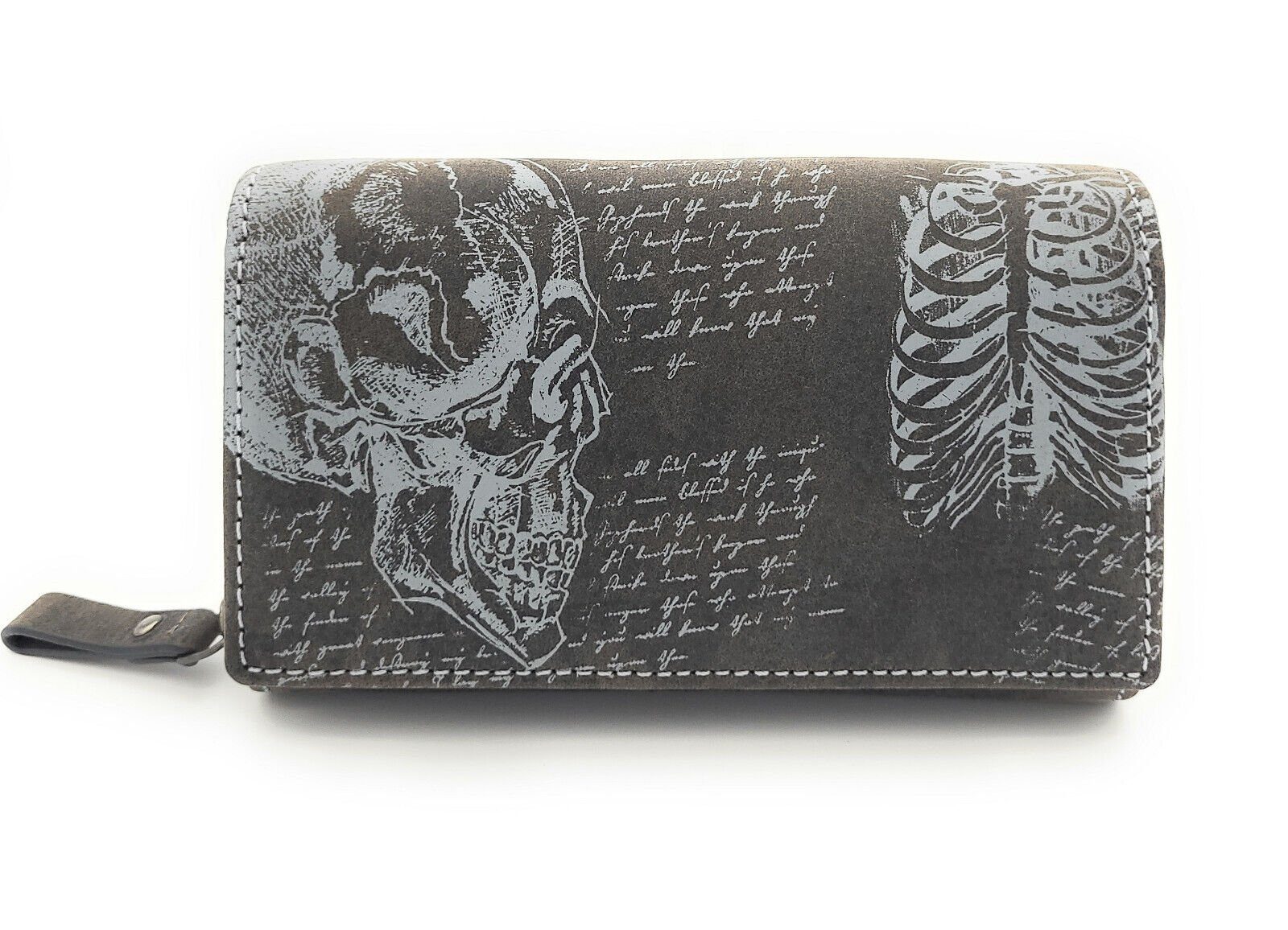 JOCKEY CLUB Geldbörse echt Leder Portemonnaie mit RFID Schutz Totenkopf