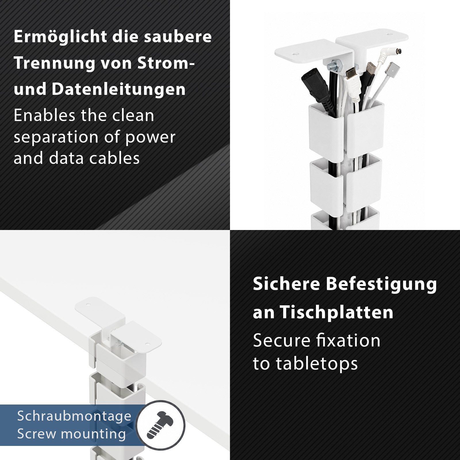 CAVO Kabelführung senkrecht, 27 Segmente, für Schreibtischhöhen bis 1300 mm (1-St), weiß, ideal für höhenverstellbare Tischgestelle