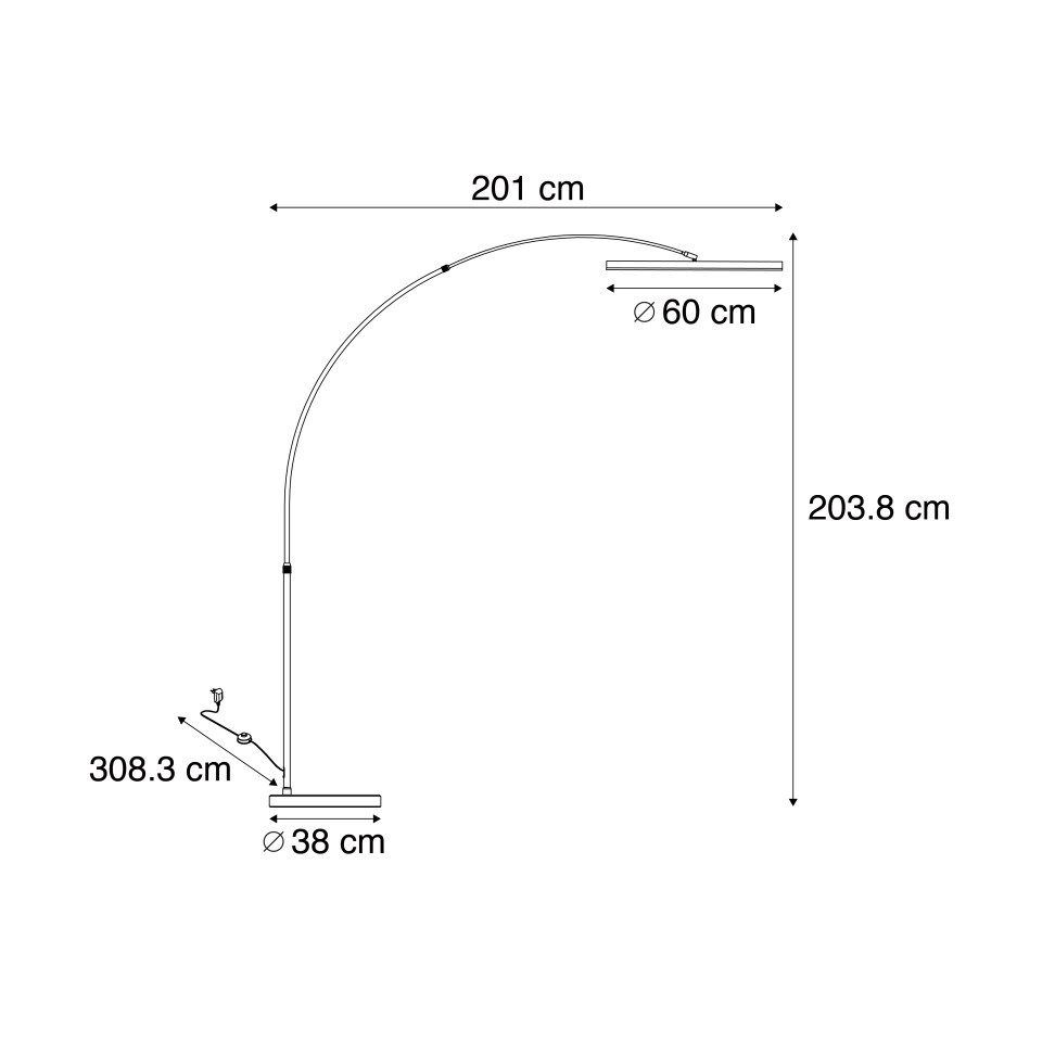 Qazqa Bogenlampe Anello, Dimmbar, LED fest integriert, Extra-Warmweiß, QAZQA Bogen­lampe, integrated, gold, Stahl, Design