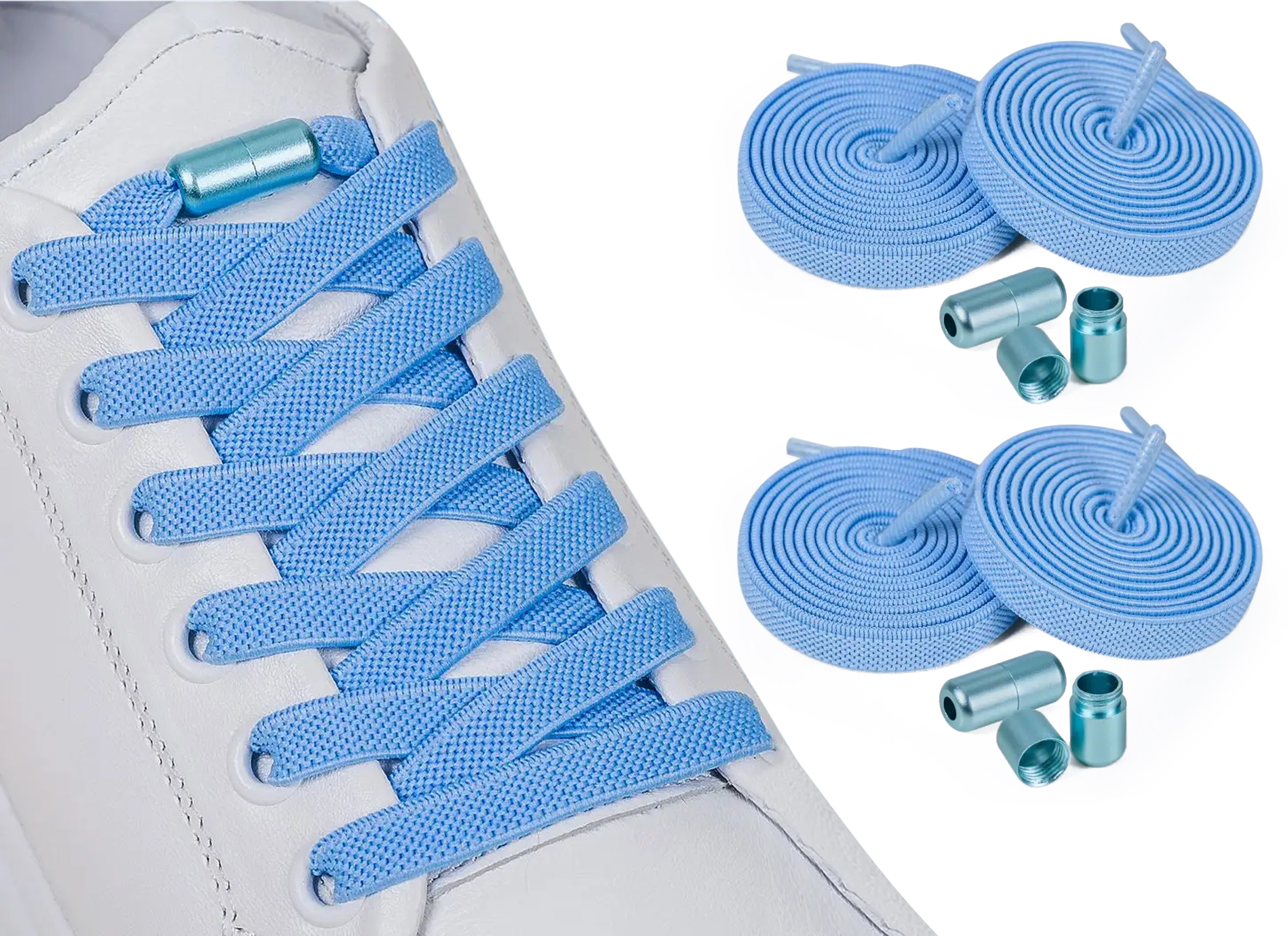 ELANOX Schnürsenkel 4 Stück 8 mm BREIT elastische Schnürsenkel mit Mettalkapseln
