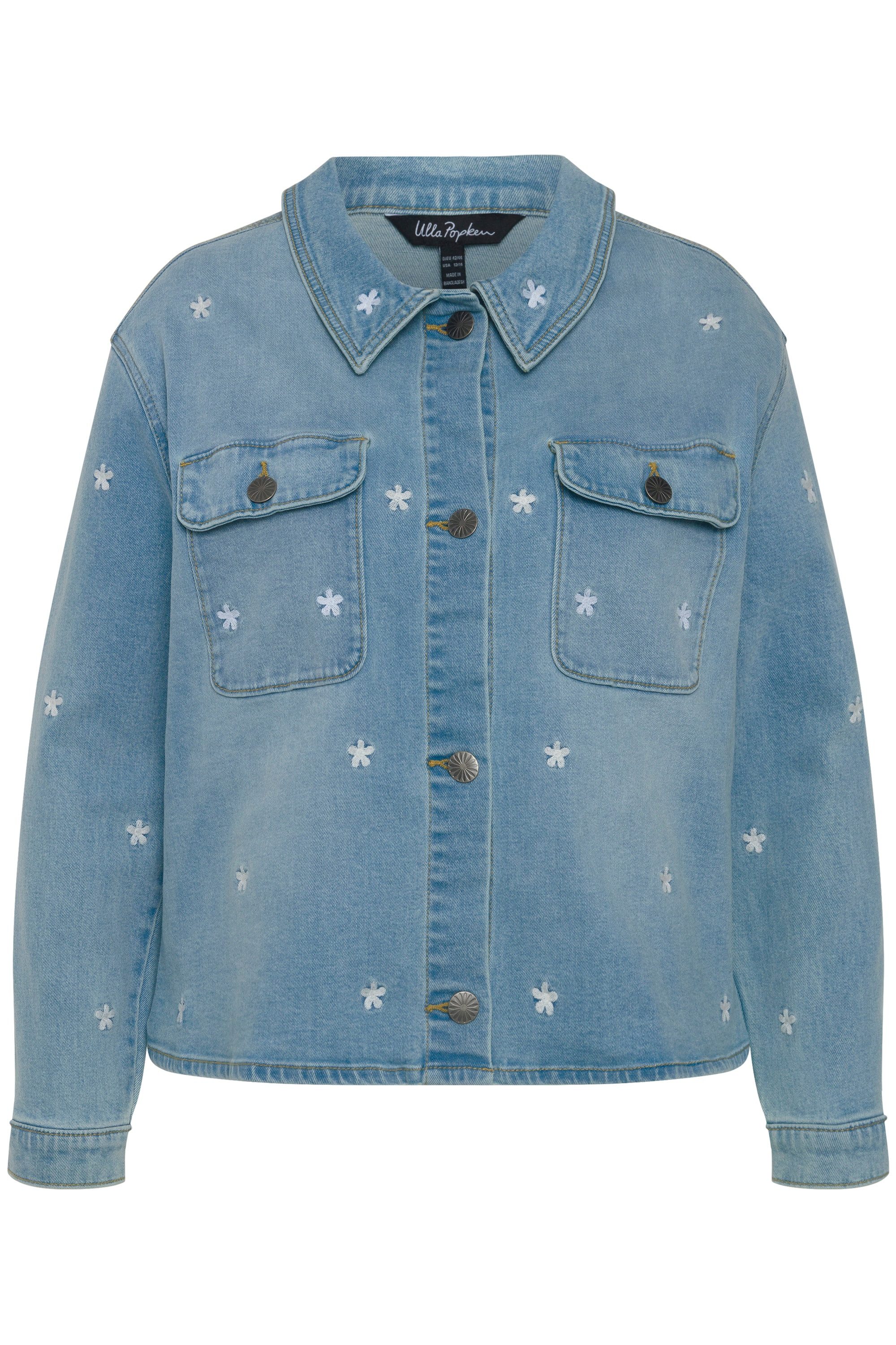 Ulla Popken Kurzjacke Jeansjacke Oversized Blütenstickerei günstig online kaufen