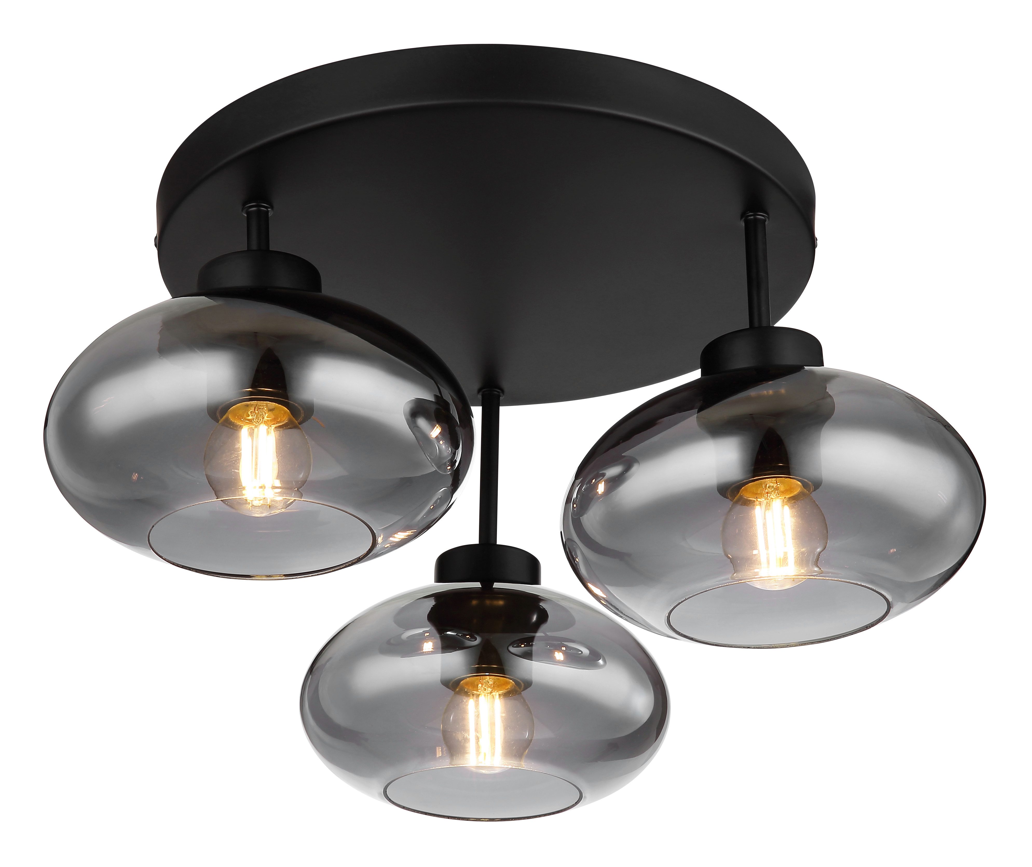 GLOBO LIGHTING Deckenleuchte SHAUN, ohne Leuchtmittel, Deckenleuchte Schwarz, Rauchglas, E27