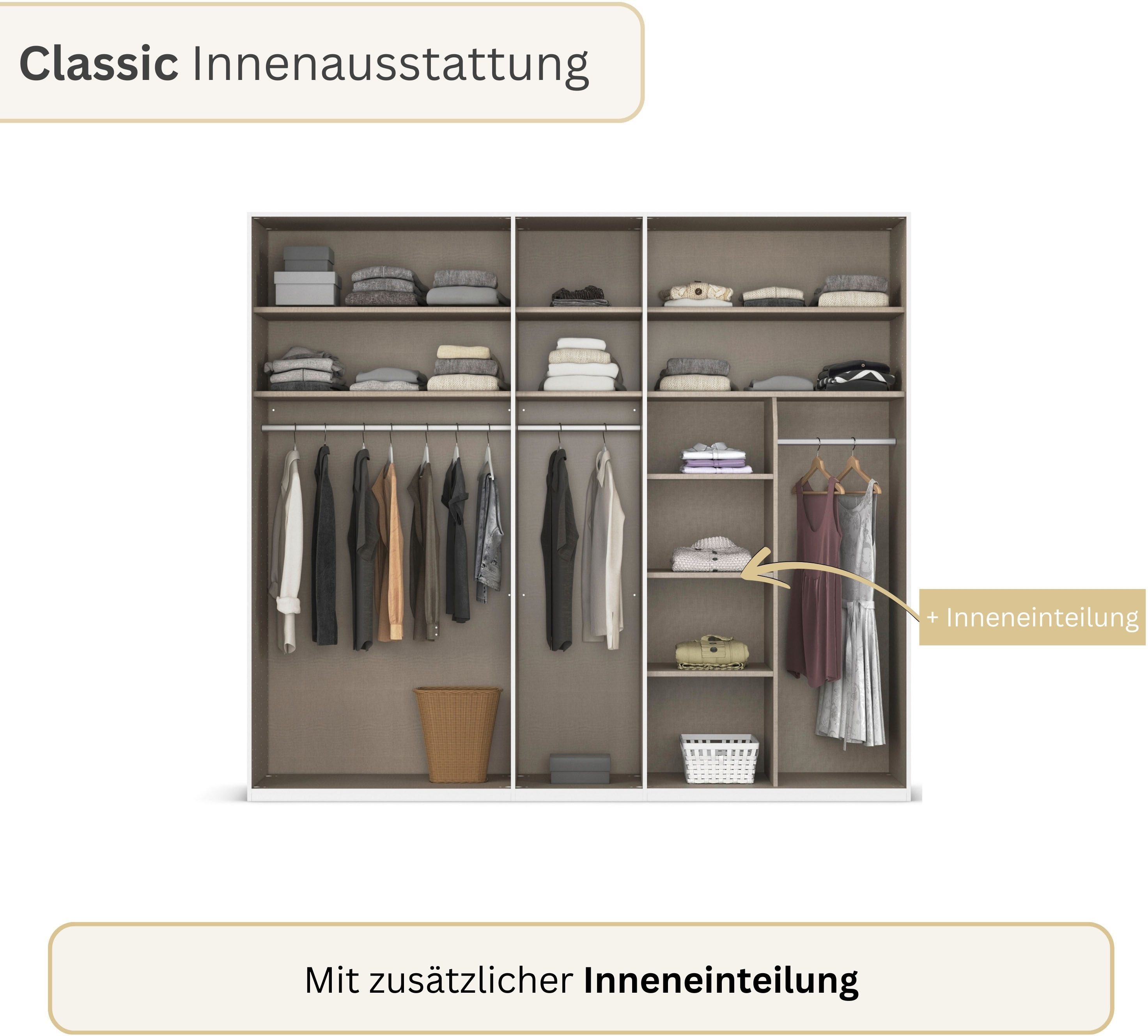 rauch Drehtürenschrank Kleiderschrank Schrank Garderobe Wäscheschrank BESTSELLER MONTCLAR (3 Ausstattungen BASIC/CLASSIC/PREMIUM (SOFT-CLOSE), Breiten 201-400 c – Bild 4 von 5