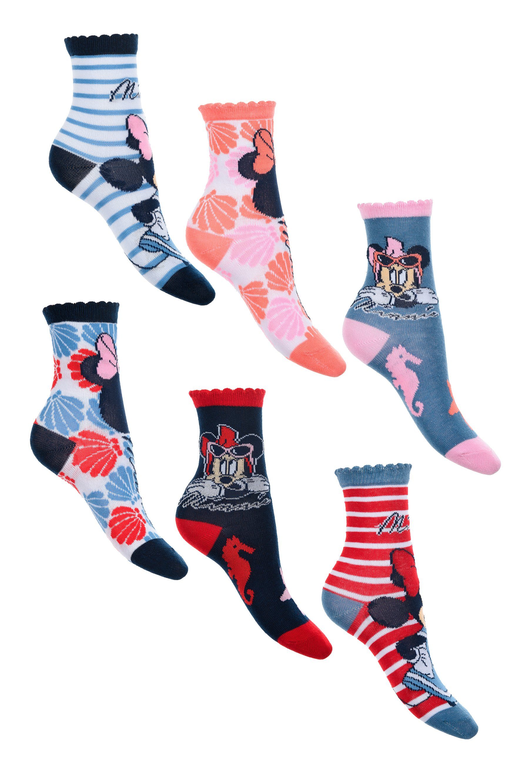 Disney Minnie Mouse Socken Kinder Mädchen Strümpfe Socken (6-Paar)