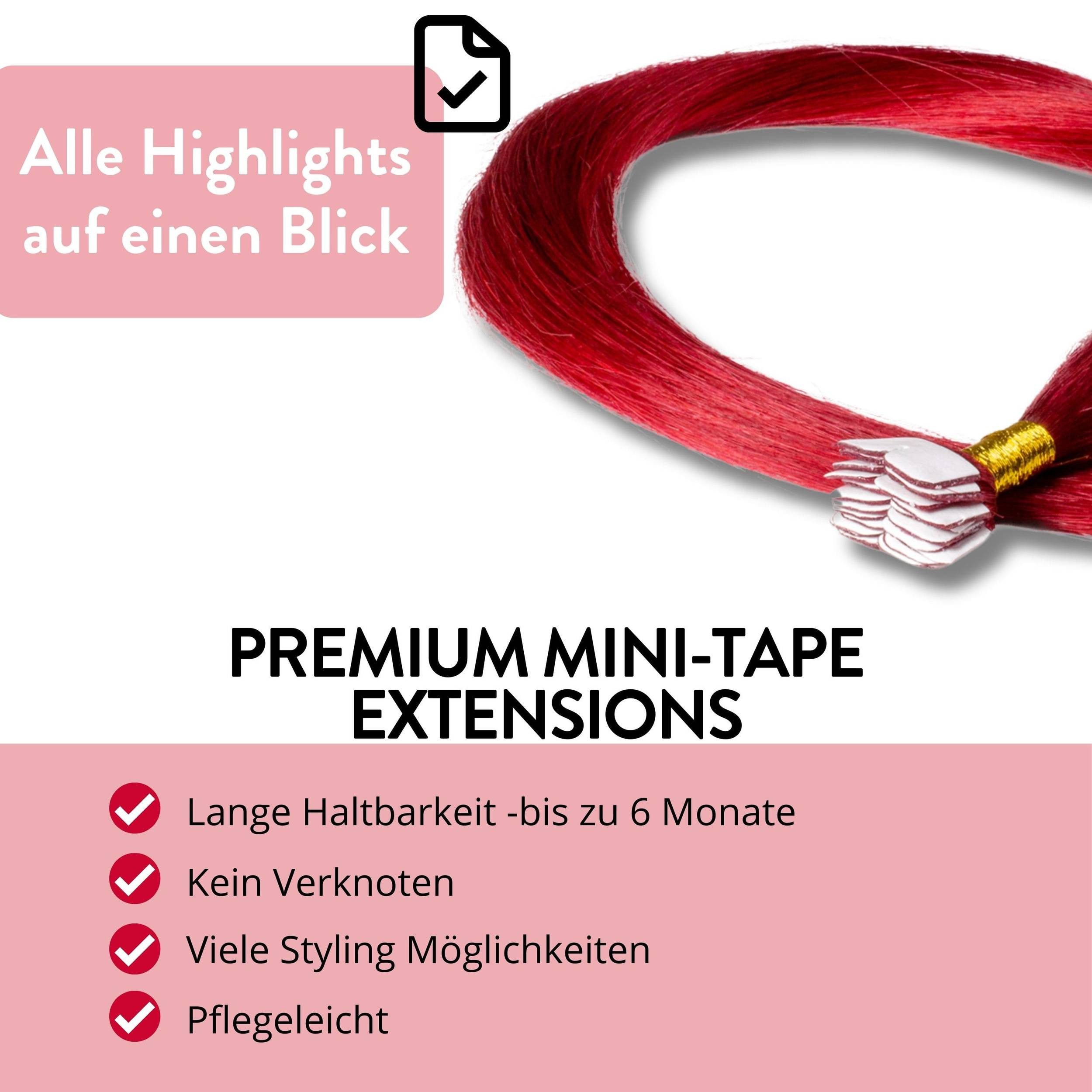 hair2heart Echthaar-Extension Premium Mini Tape Extensions #0/44 Rot-Intensiv 40cm
