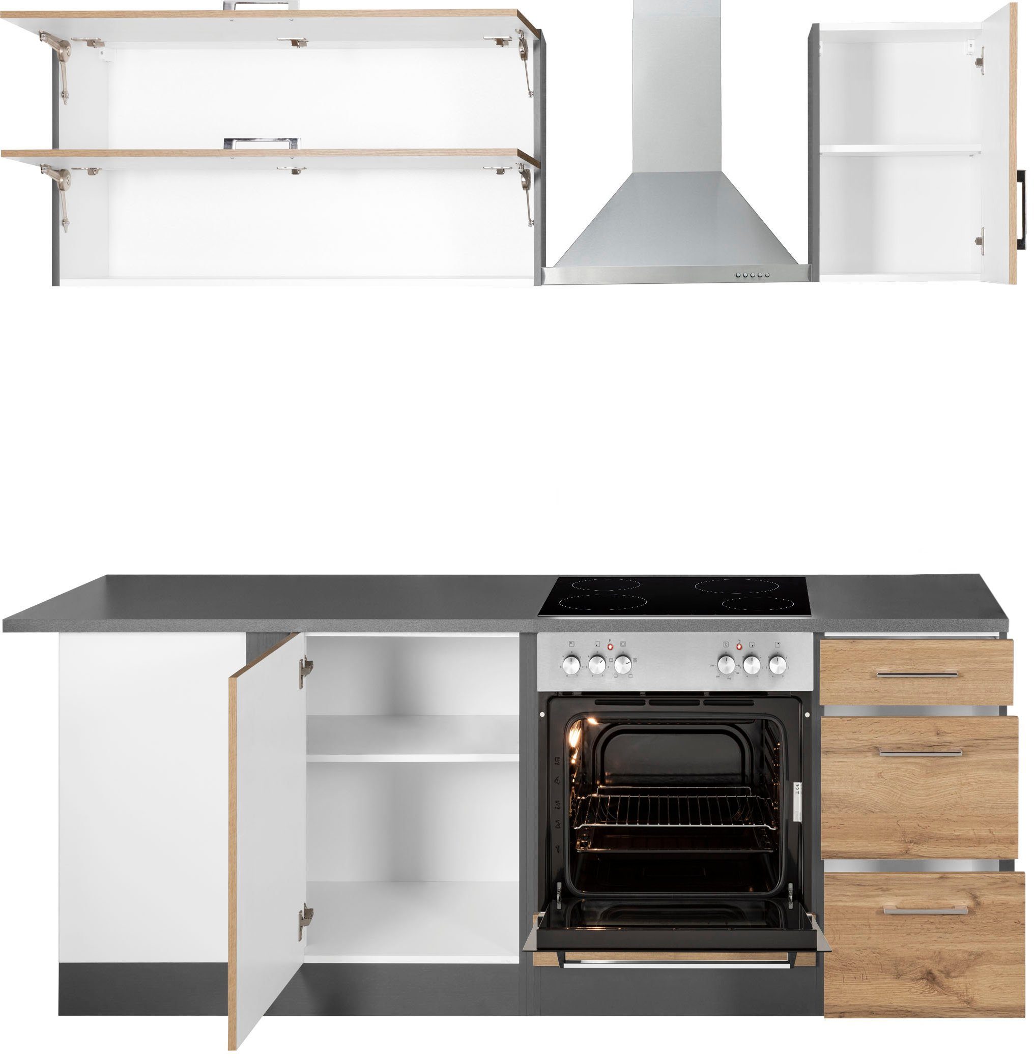 KOCHSTATION Winkelküche KS-Colmar, mit E-Geräten, Stellbreite 210/210 cm