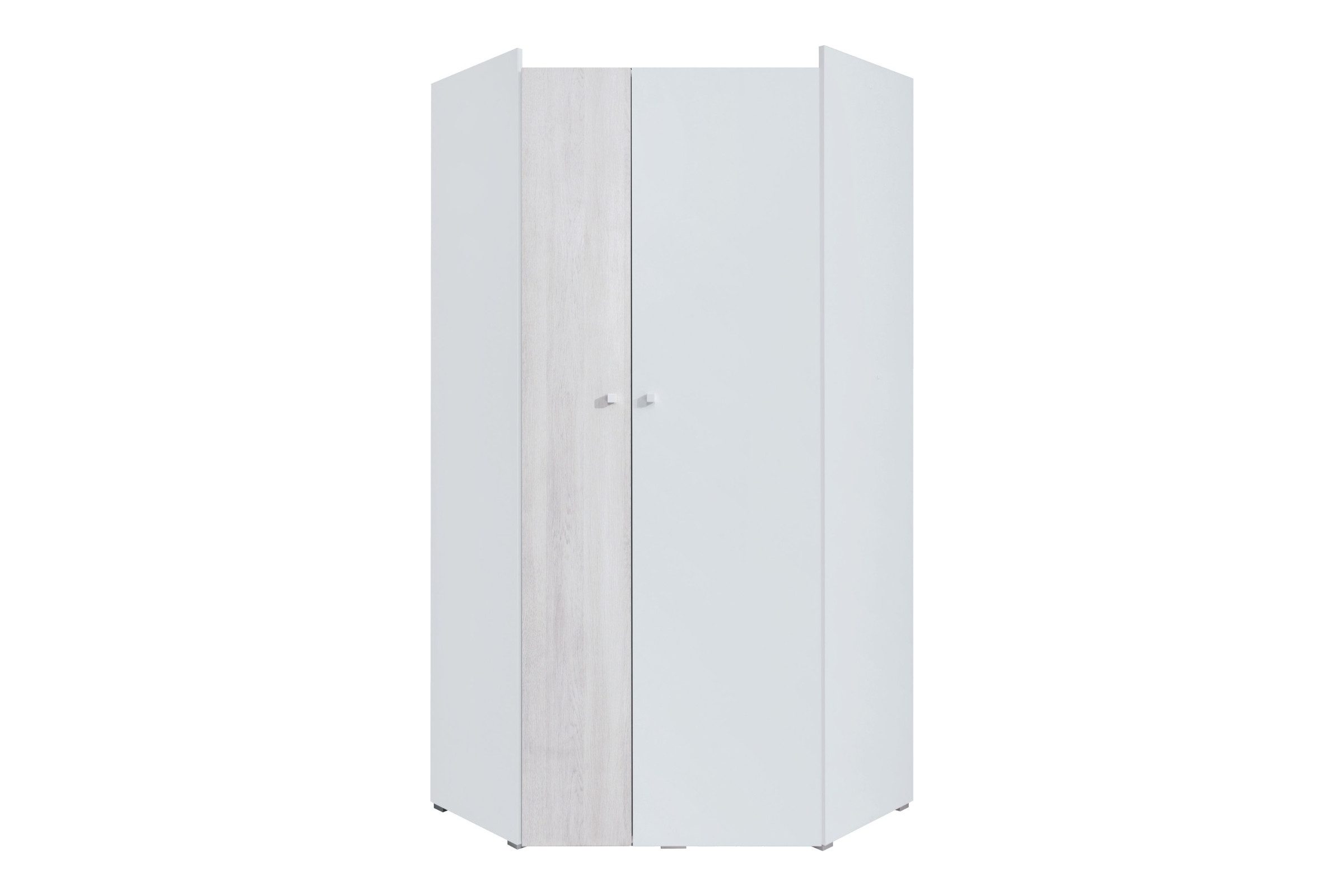 Deine Möbel 24 Eckkleiderschrank CLARA 02 90 cm breit, modern, platzsparend mit viel Stauraum (CLARA-Kollektion, 1-St., ideal für Kinderzimmer & Jugendzimmer) Kinderkleiderschrank in Weiß Lux/Wilton-Eiche/Grau