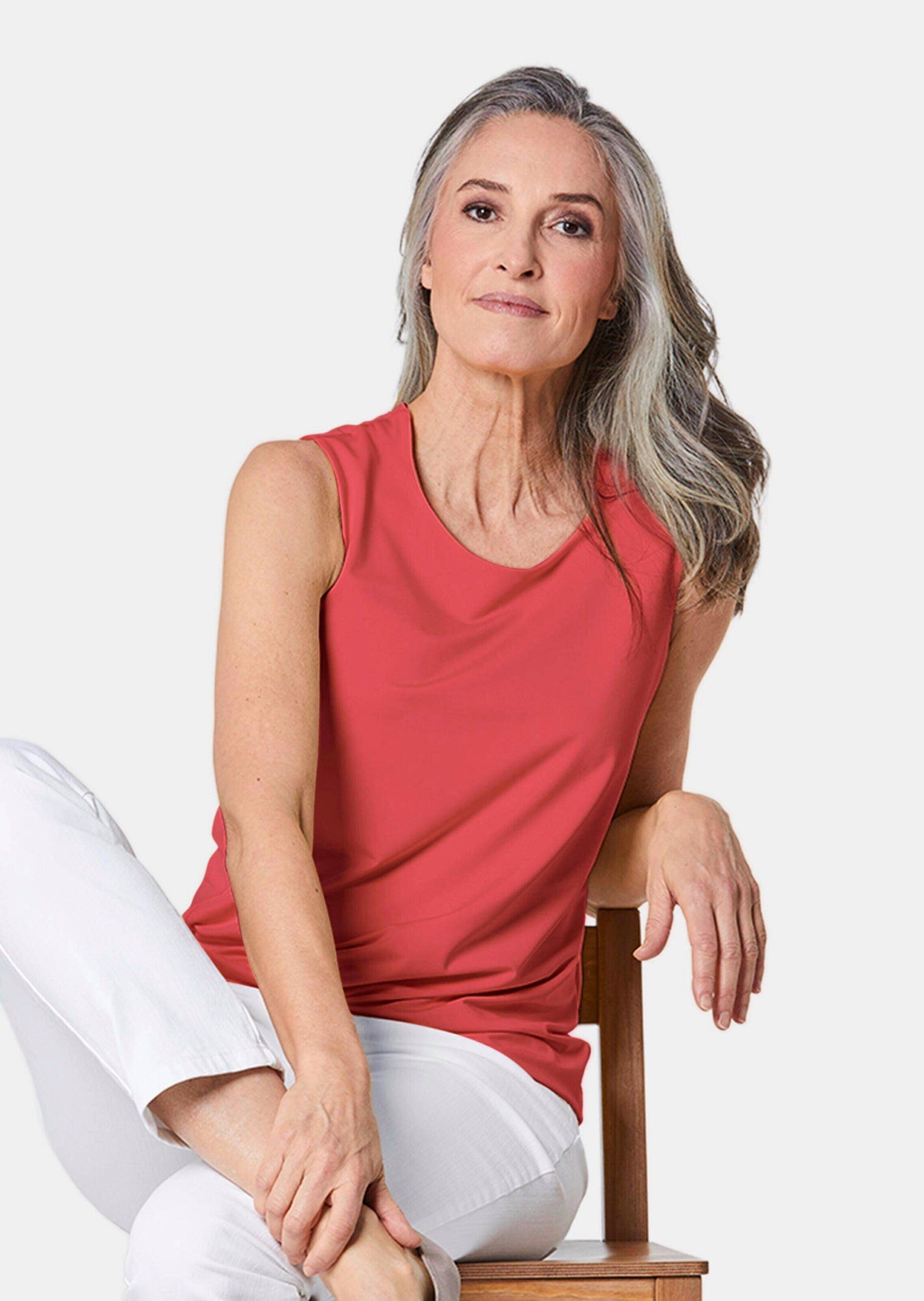 GOLDNER Shirttop Komfort-Top mit Doppel-Front Unifarbenes Modell mit klassischem Rundhalsausschnitt