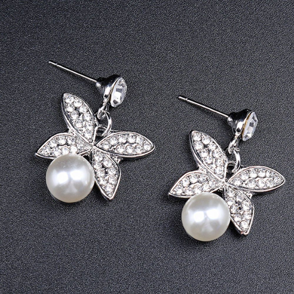 für Damenschmuck 2-tlg Bräute Ohrringe Schmuckset Elegant AUzzO~ Accessoires Brautschmuck-Set Halskette Perlen,