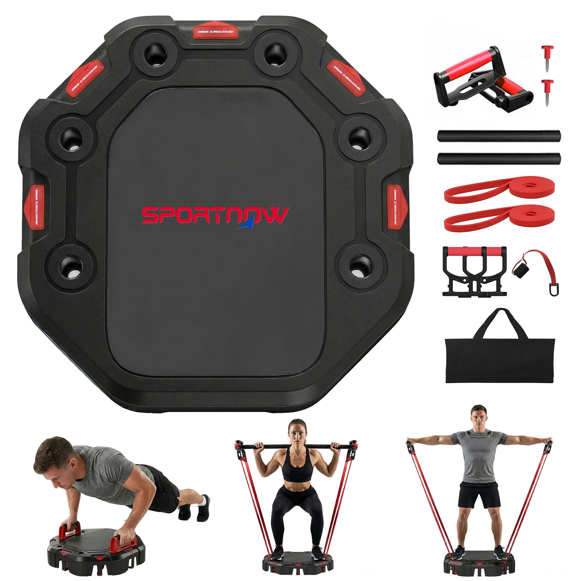 SPORTNOW Liegestützgriffe mit Widerstandsbändern, Rollen, Türanker (Push Up Board, 12-St., Liegestützbrett), für Zuhause Home Gym