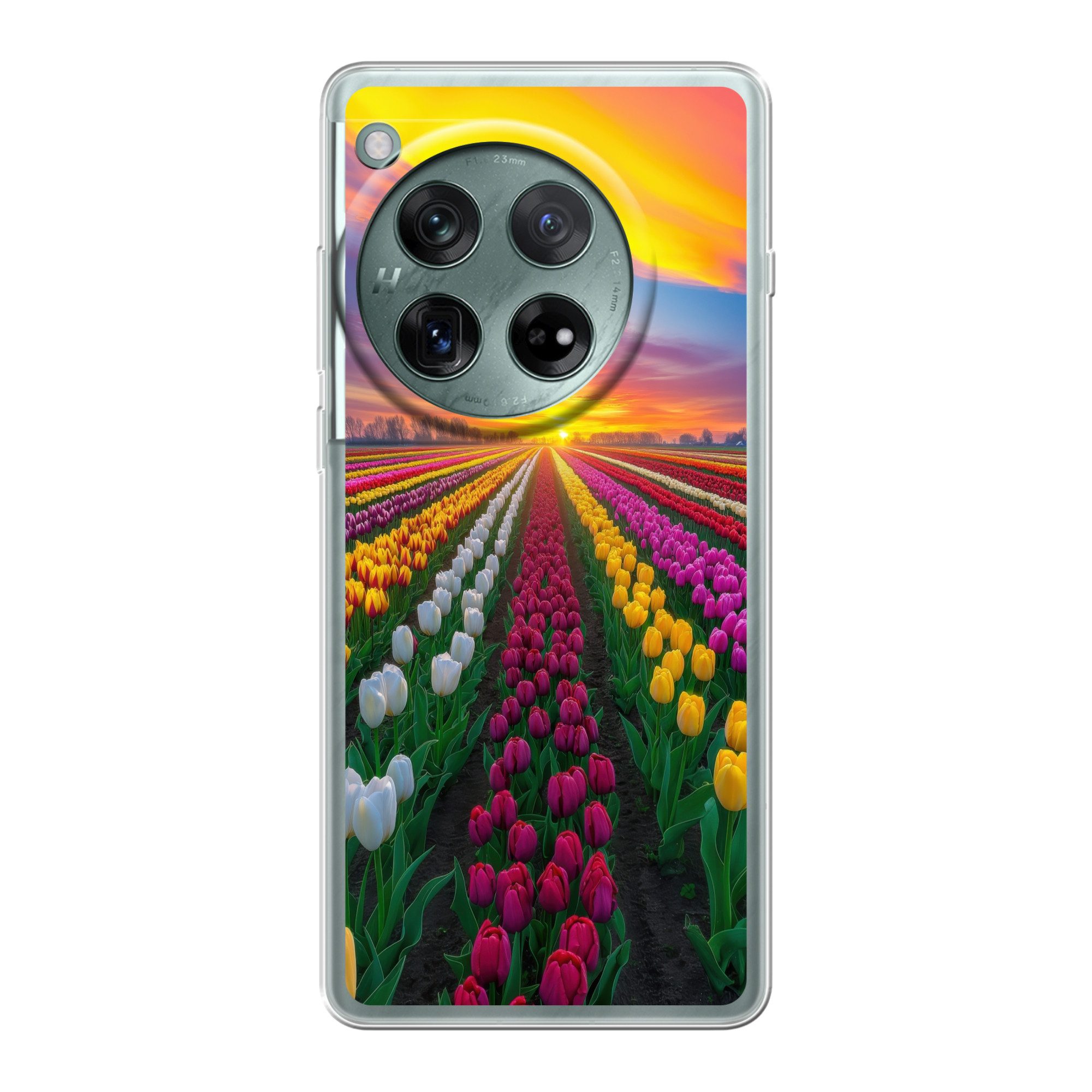 MuchoWow Handyhülle für OnePlus 12 Tulpenfeld - Sonnenuntergang - Farbenfroh, Handy Case, Silikon, Bumper Case Dünn