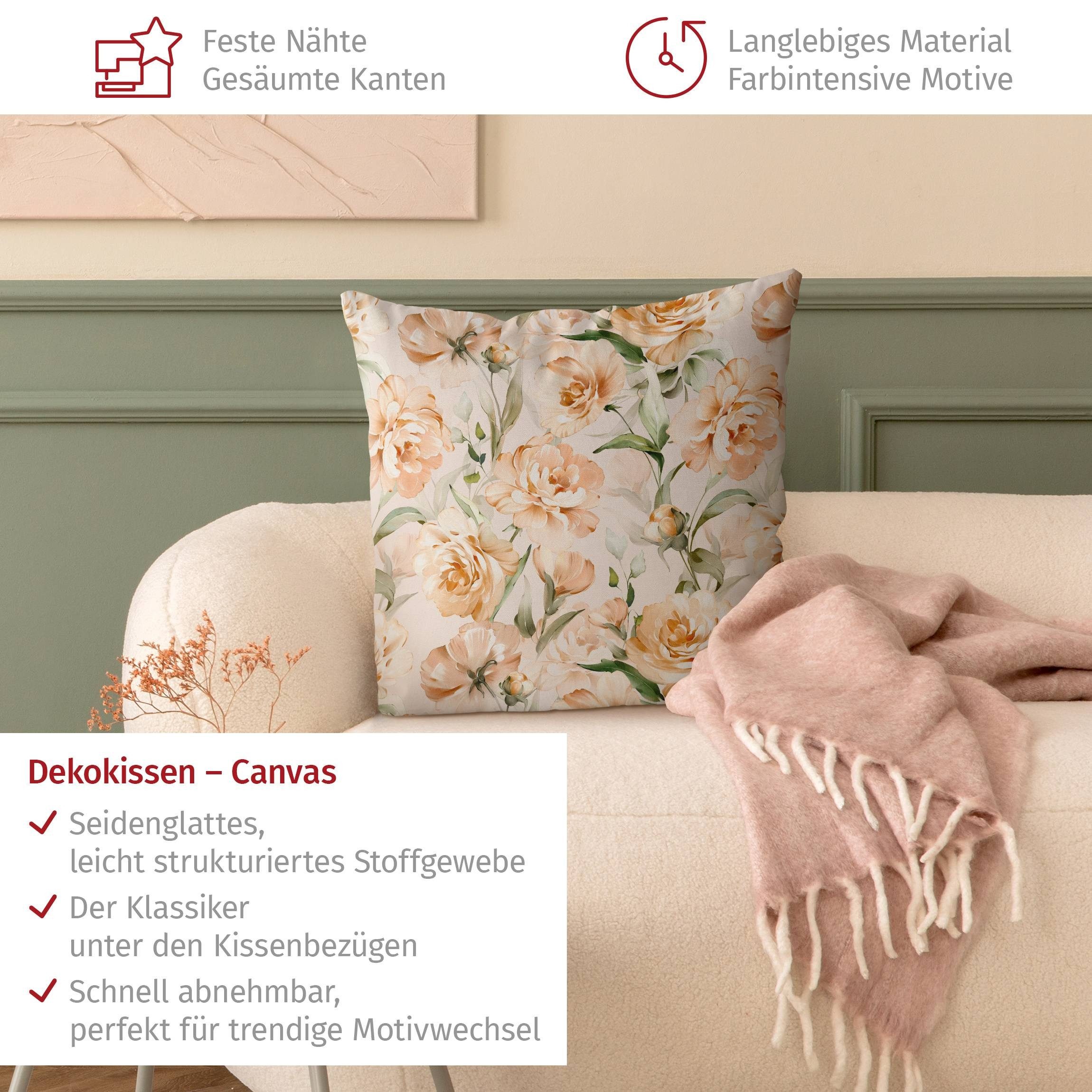 Bilderdepot24 Dekokissen drinnen Kissenhülle/ Sofakissen/ Zierkissen Kissenhülle beige Blumen, Bezug Aquarell mit / ohne Füllung Zierkissen Outdoor Sofa Bett