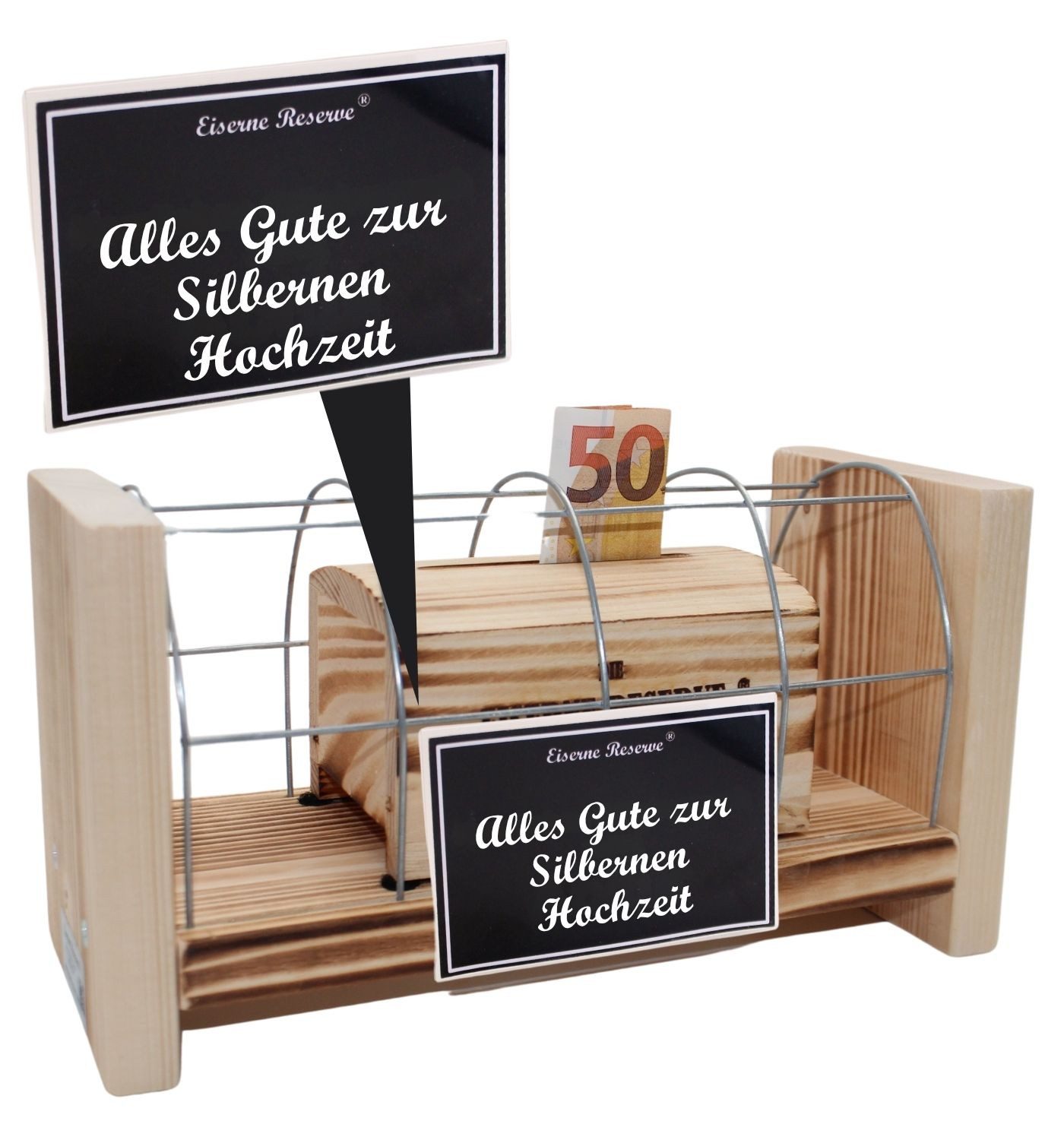 Eiserne Reserve® Geschenkbox Alles Gute zur Silbernen Hochzeit - Eiserne Reserve Gitterbox - Geburt