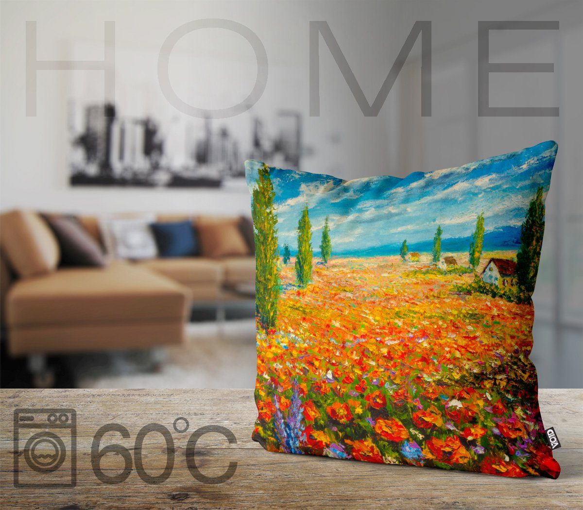 Kissenbezug, VOID Blumen Wiese Monet Claude Druck Blüten Sommer Öl Ölgemälde Sofa-Kissen Stück), Himmel Kunst (1 Landschaft Malerei Impressionismus