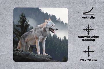 MuchoWow Mauspad Wolf - Tier - Wald (1-St), Gaming, Mousepad, Büro, 20x20 cm, Mausunterlage