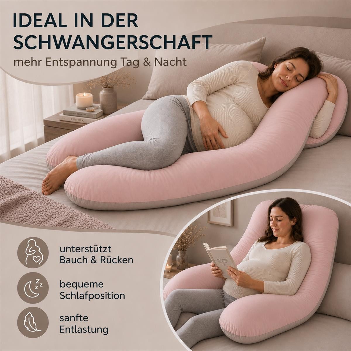 SEI Design Seitenschläferkissen Schwangerschaftskissen U-Form Seitenschläferkissen Komfortkissen XXL, Schwangerschaftskissen mit Bezug, 1-tlg., Schwangerschafts – Bild 4 von 5
