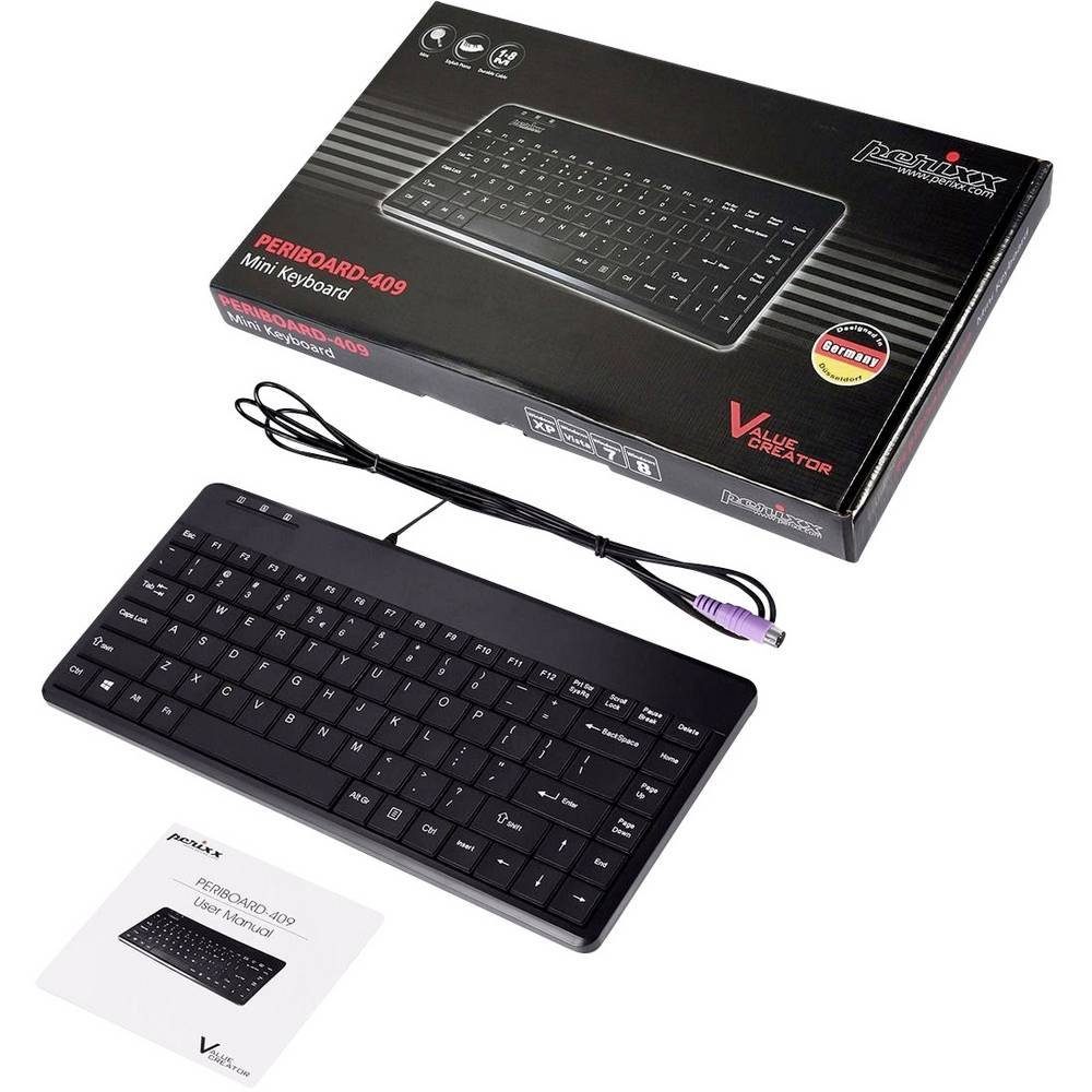 Perixx PERIBOARD-409 P Mini PS/2 Tastatur Schnurgebunden PERIBOARD-409 P DE Tastatur (PS2-Anschluss)