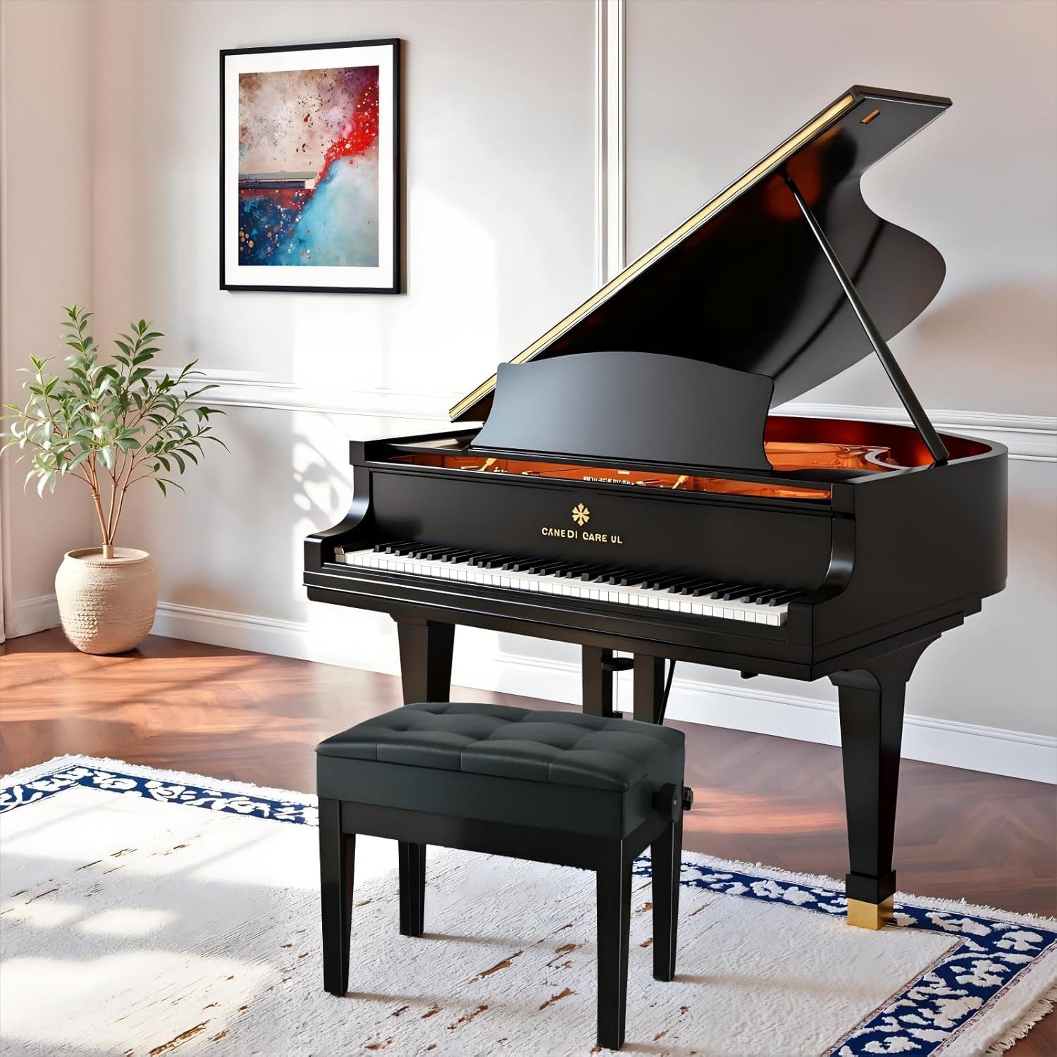 TLGREEN Klavierbank Höhenverstellbar, mit Polsterung und Stauraum (Ergonomische Klavierbank für Erwachsene, 48-58CM Höhe), 150 kg Tragfähigkeit, PU-Leder, rutschfeste Füße