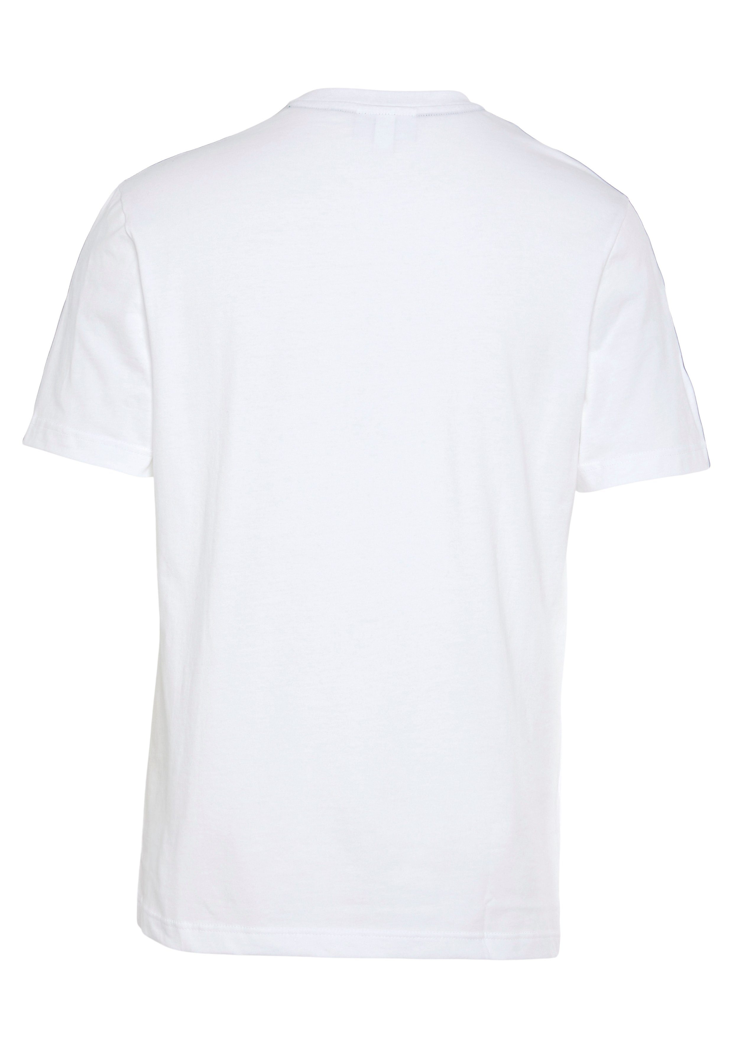 beschriftetem mit white Lacoste an Kontrastband den Schultern T-Shirt