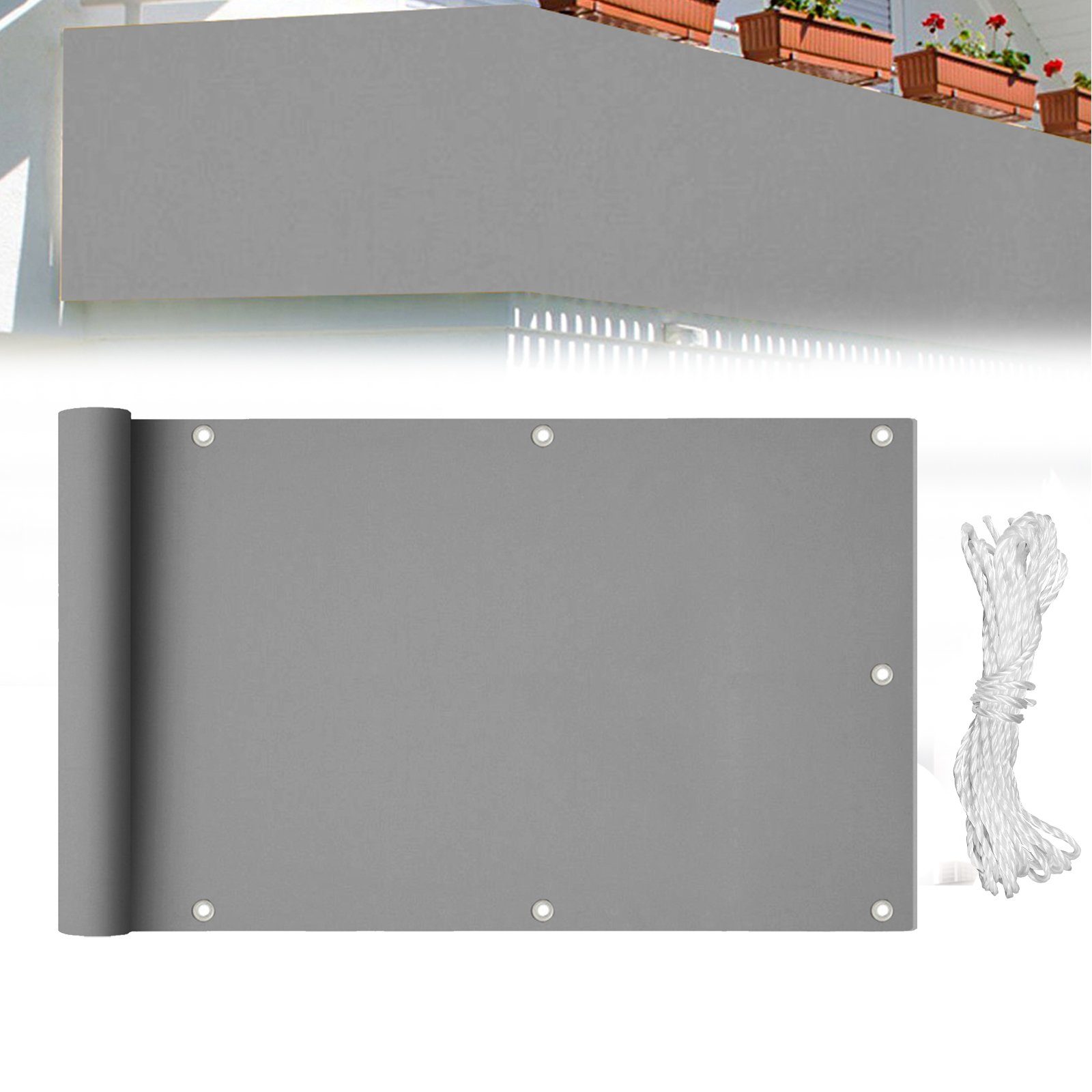 Balkon Sichtschutz Premium Balkonbespannung Wasserdicht 98%UV-Schut PVC Grau 
