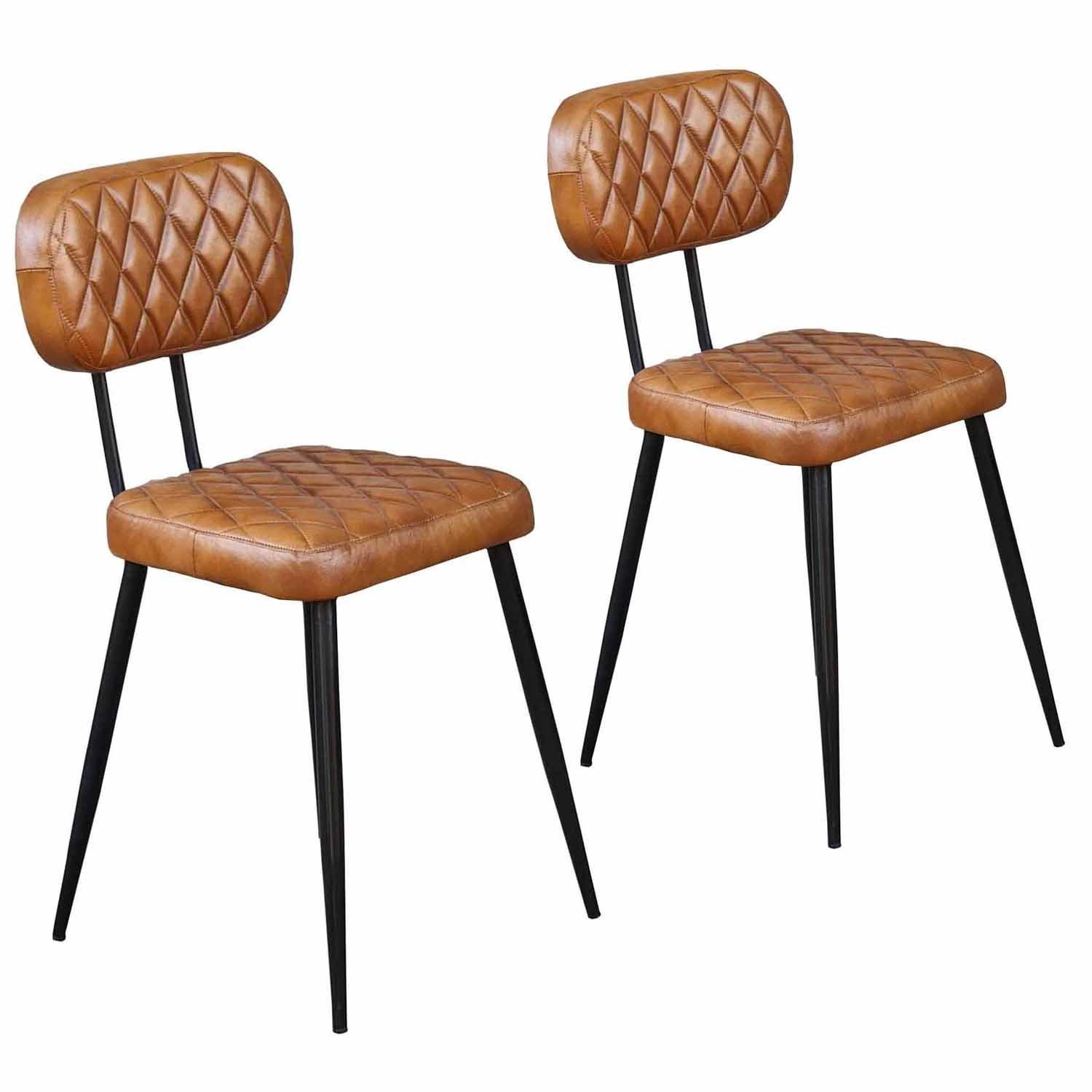 Casa Moro Polsterstuhl Lederstuhl Sofia Cognac 2er Set aus Echtleder & Meta günstig online kaufen