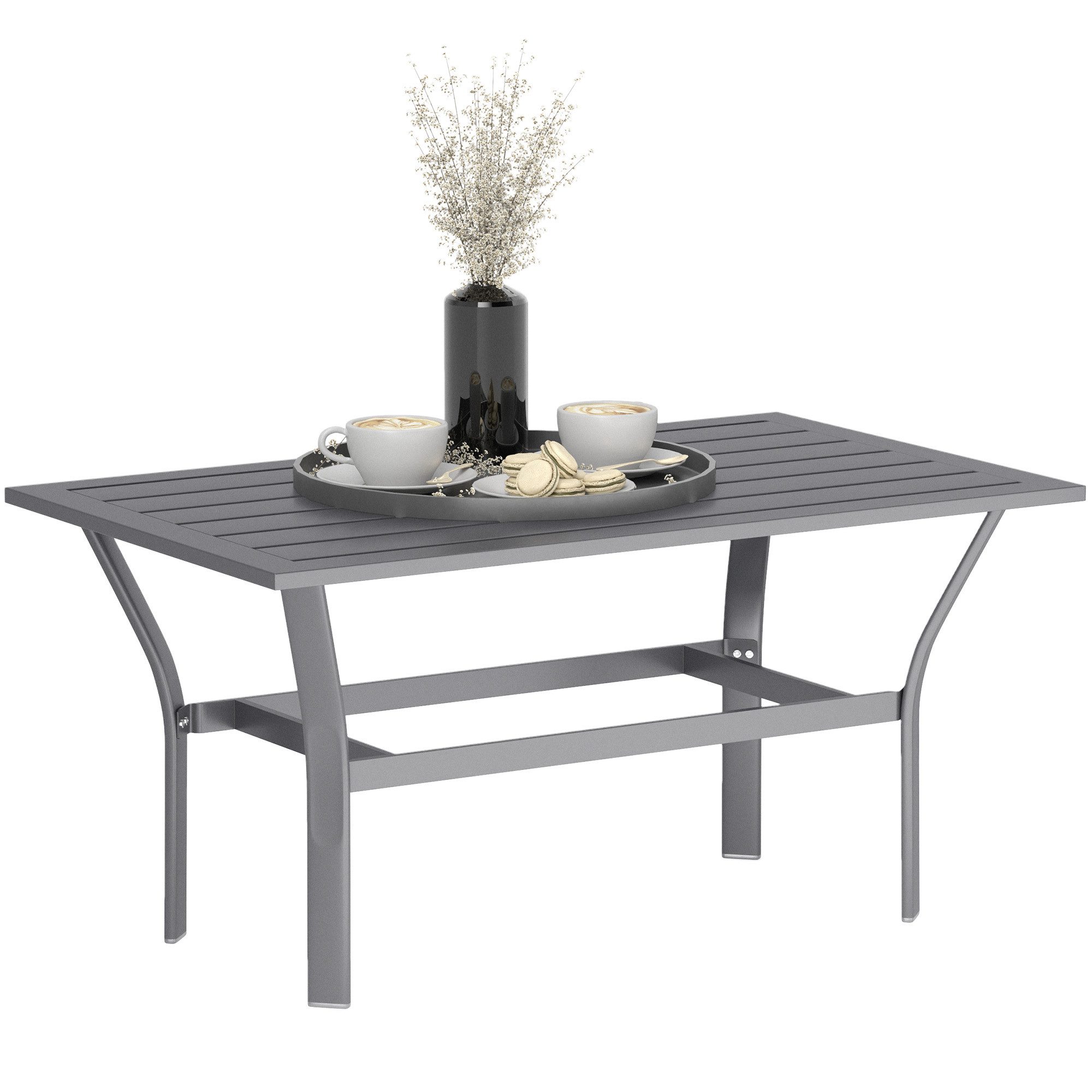 Outsunny Beistelltisch mit Lamellendesign (Metall Balkontisch, günstig online kaufen