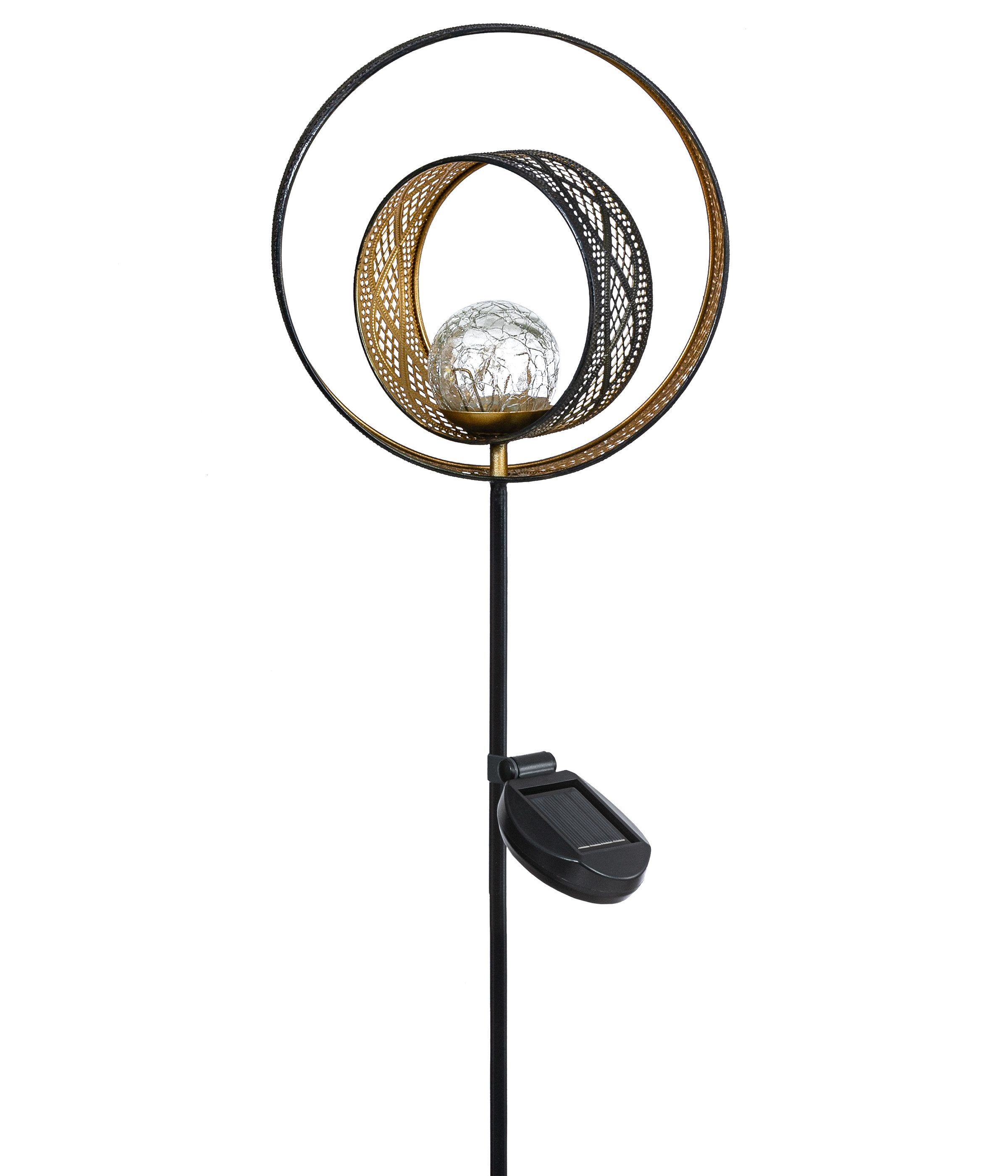 Dehner LED Dekoobjekt Solar-Stab Gold Circle, Lichtfarbe warmweiß, 20 x 9 x 115 cm, Metall, Warmweiß, orientalisches Design, Schutzart IP44
