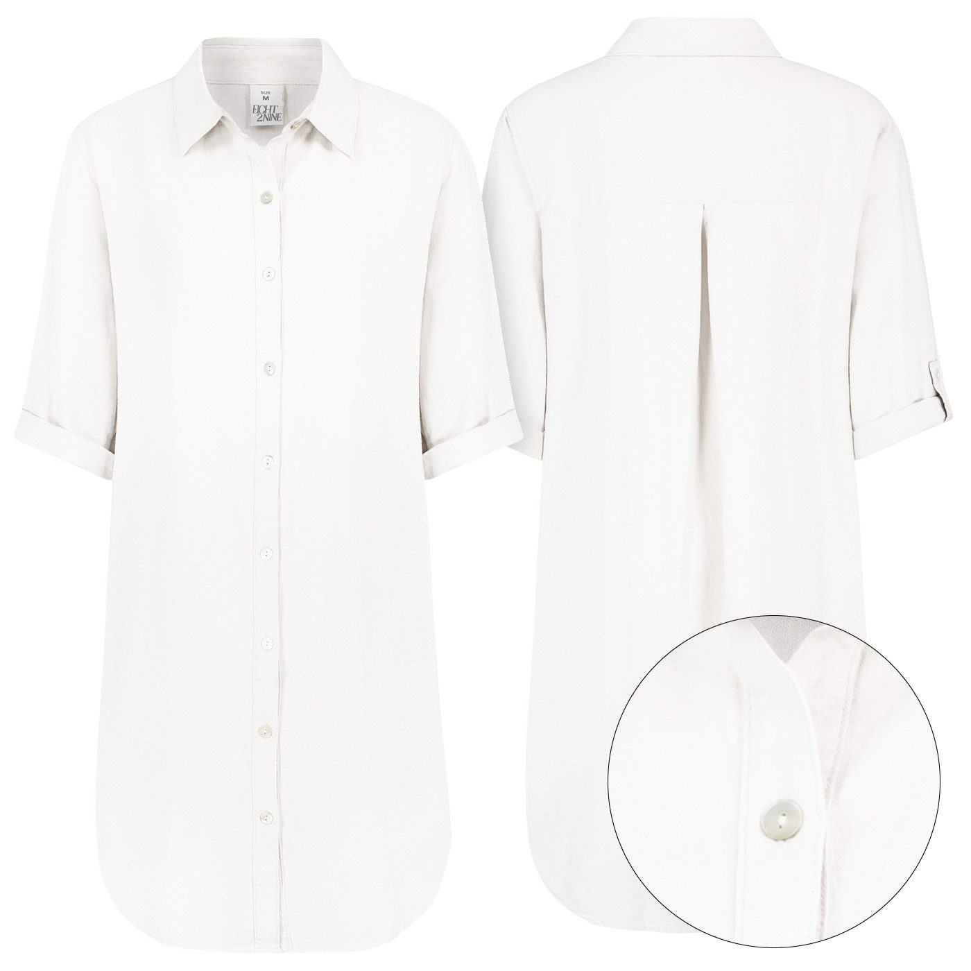 Eight2Nine Hemdbluse Damen Leinen Bluse atmungsaktiv Tunika Sommer langebluse Hemdbluse