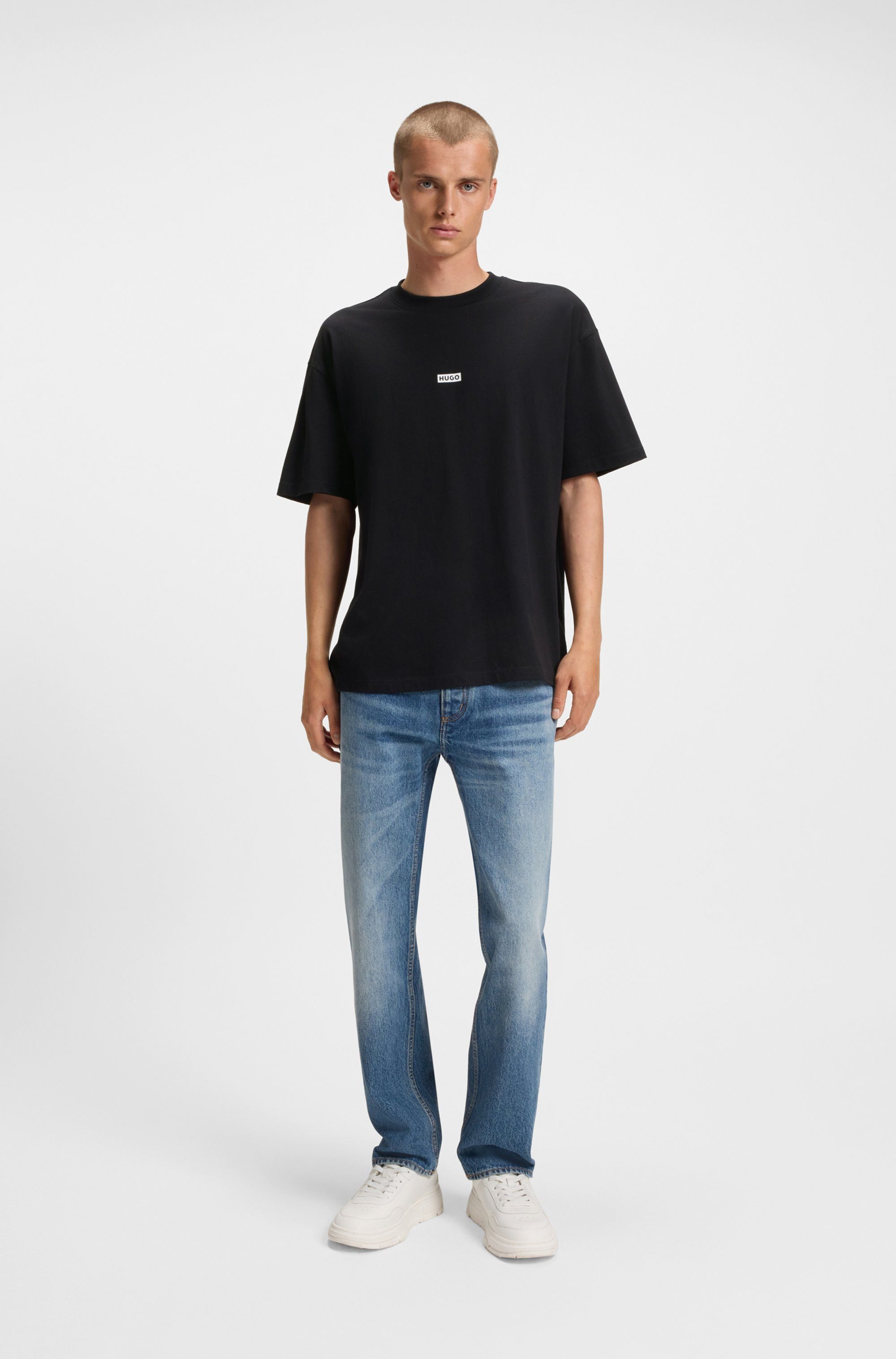 HUGO Blue T-Shirt Nalono mit Logodruck, Oversized Look mit Backprint
