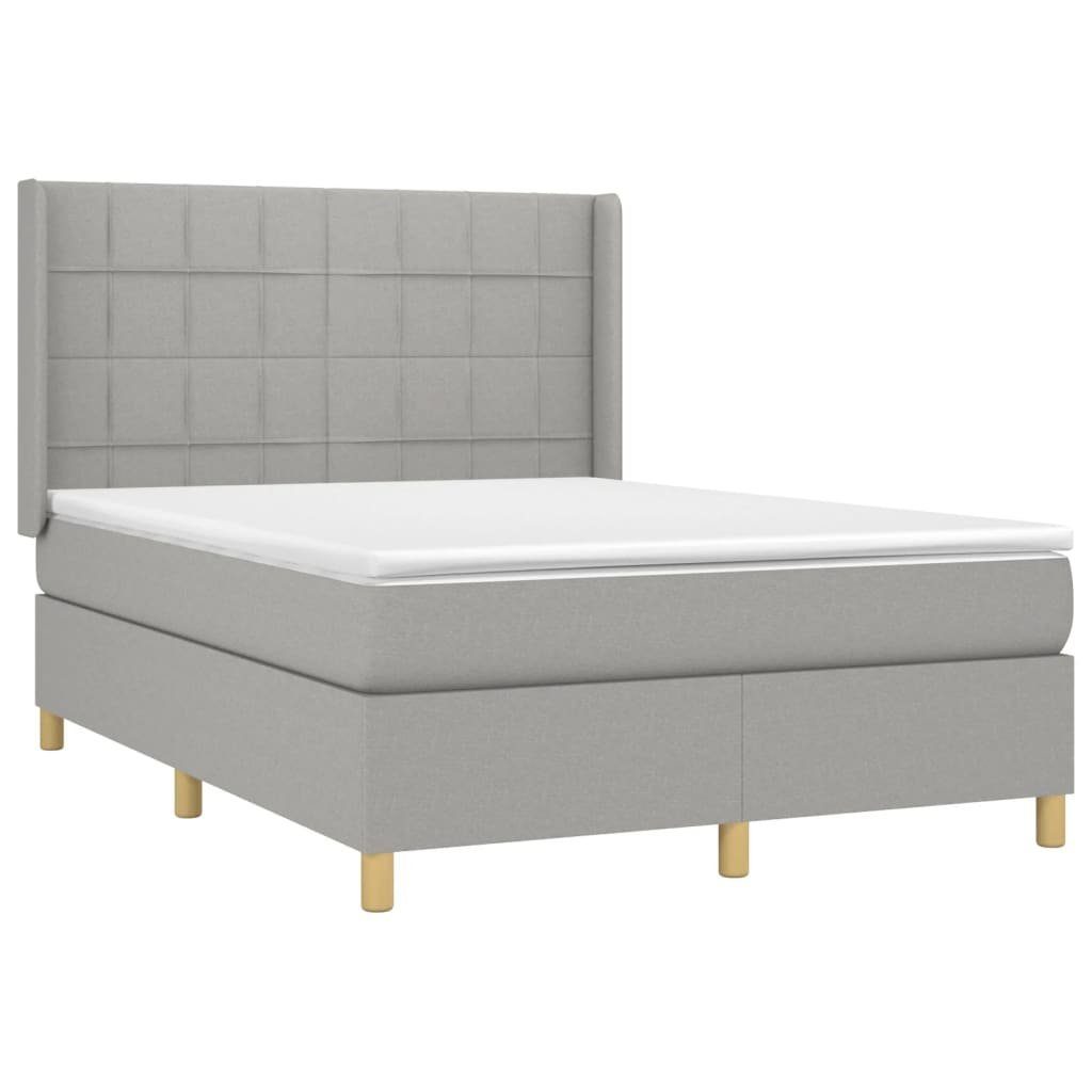 Bett Boxspringbett mit Matratze & LED Hellgrau 140x200 cm Stoff