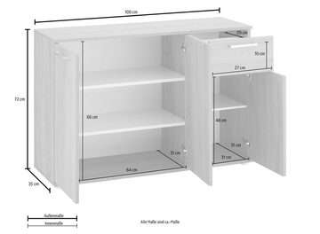 borchardt Möbel Kommode Tim, Breite 100 cm, glänzende Metallgriffe