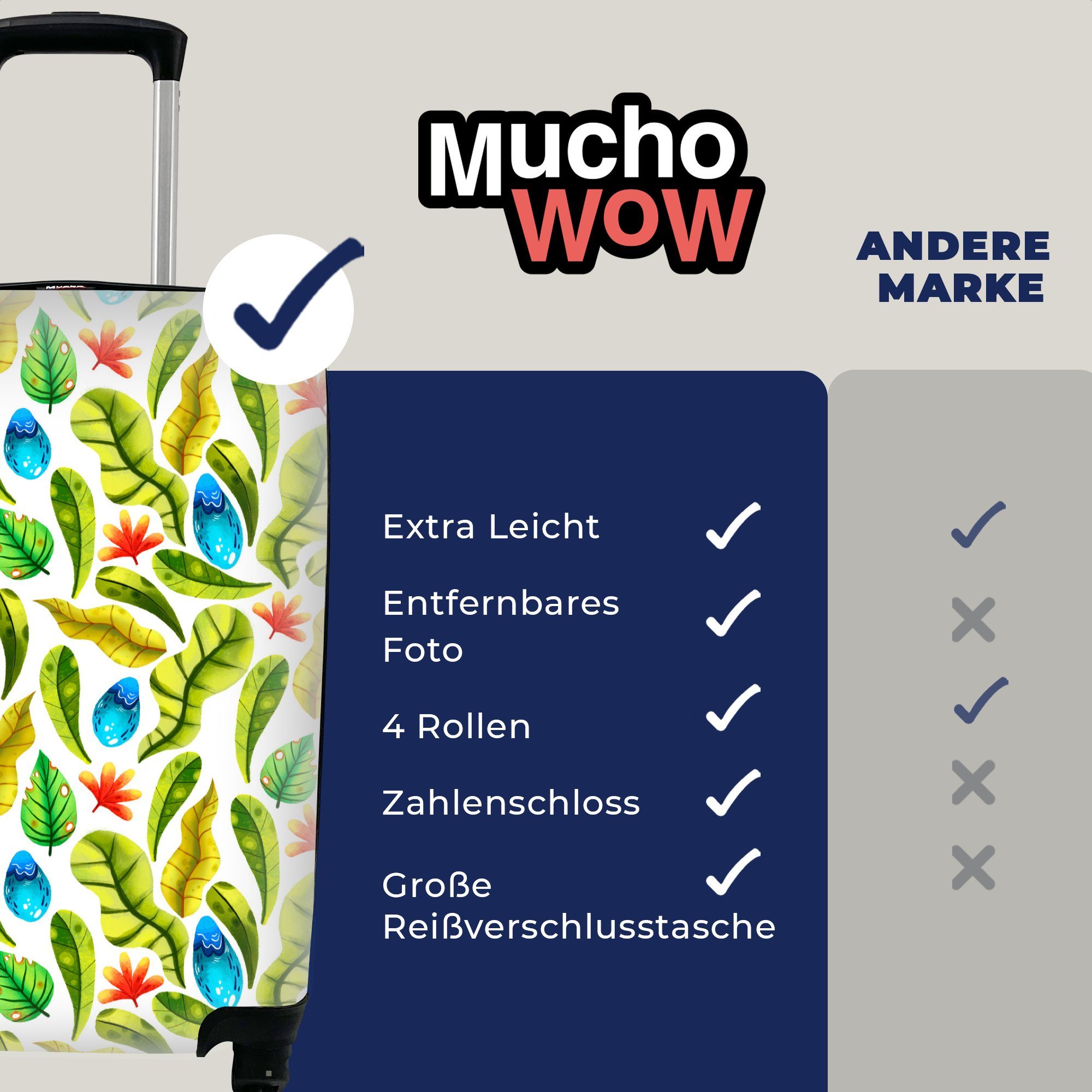 4 Gestaltung MuchoWow Handgepäck mit Handgepäckkoffer - Trolley, Blätter, Reisekoffer Rollen, für - rollen, Ferien, Dschungel Reisetasche