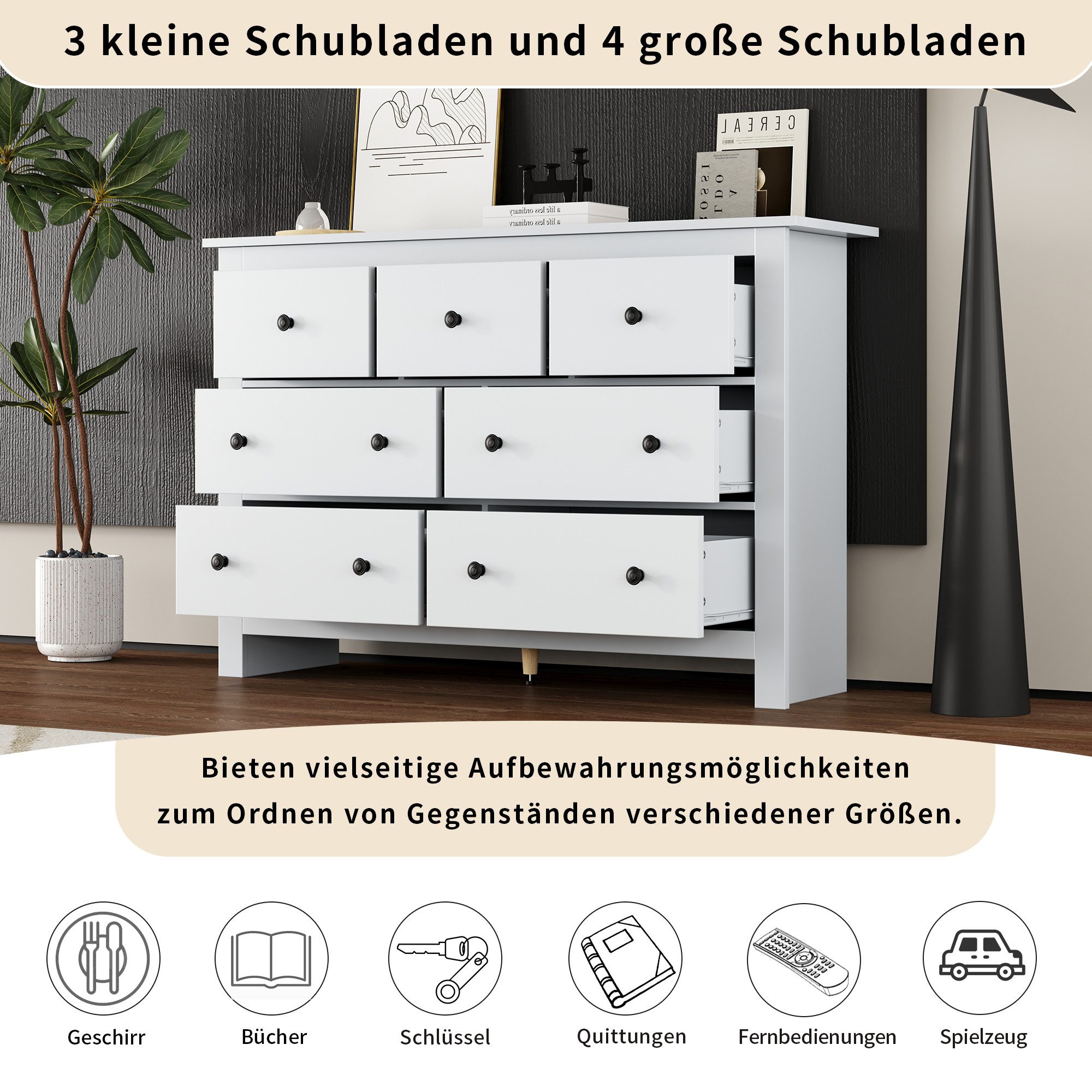 KLAM HOME Kommode Sideboard Küchenschrank Beistellschrank Aufbewahrungsschrank, Anrichte Standschrank für Wohnzimmer – Bild 5 von 5