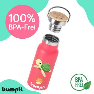 bumpli® Trinkflasche Kinder Trinkflasche 350ml Edelstahl, Thermosflasche, Auslaufsicher + Gratis Strohhalmdeckel