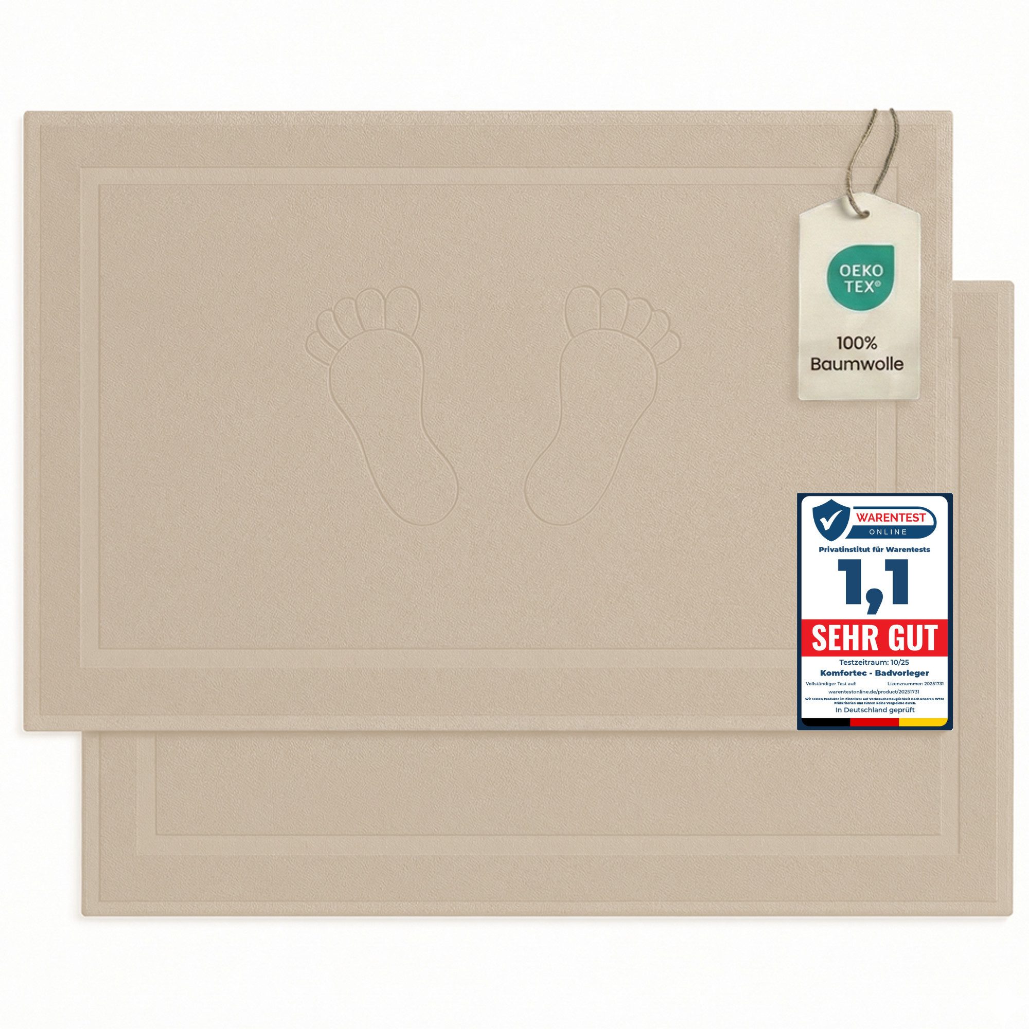 Komfortec Badematte Badvorleger aus 100% Baumwolle, 50x80 cm Duschvorleger, günstig online kaufen