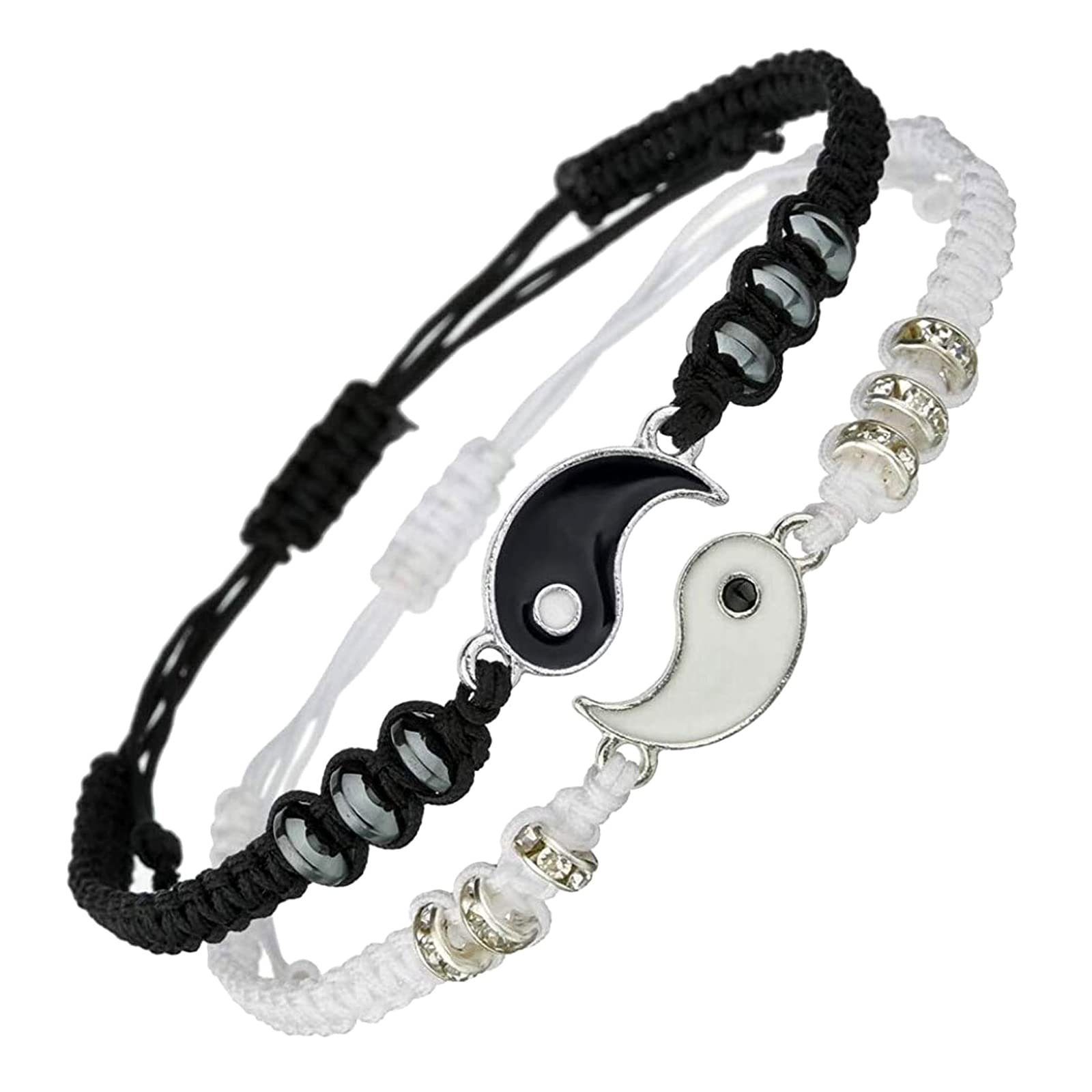 POCHUMIDUU Armkette 2 Matching Yin Yang Verstellbare Schnur Freundschaft Bangle Pärchen (2-tlg), Personalisierte Armbänder für Paare und Bester Freund