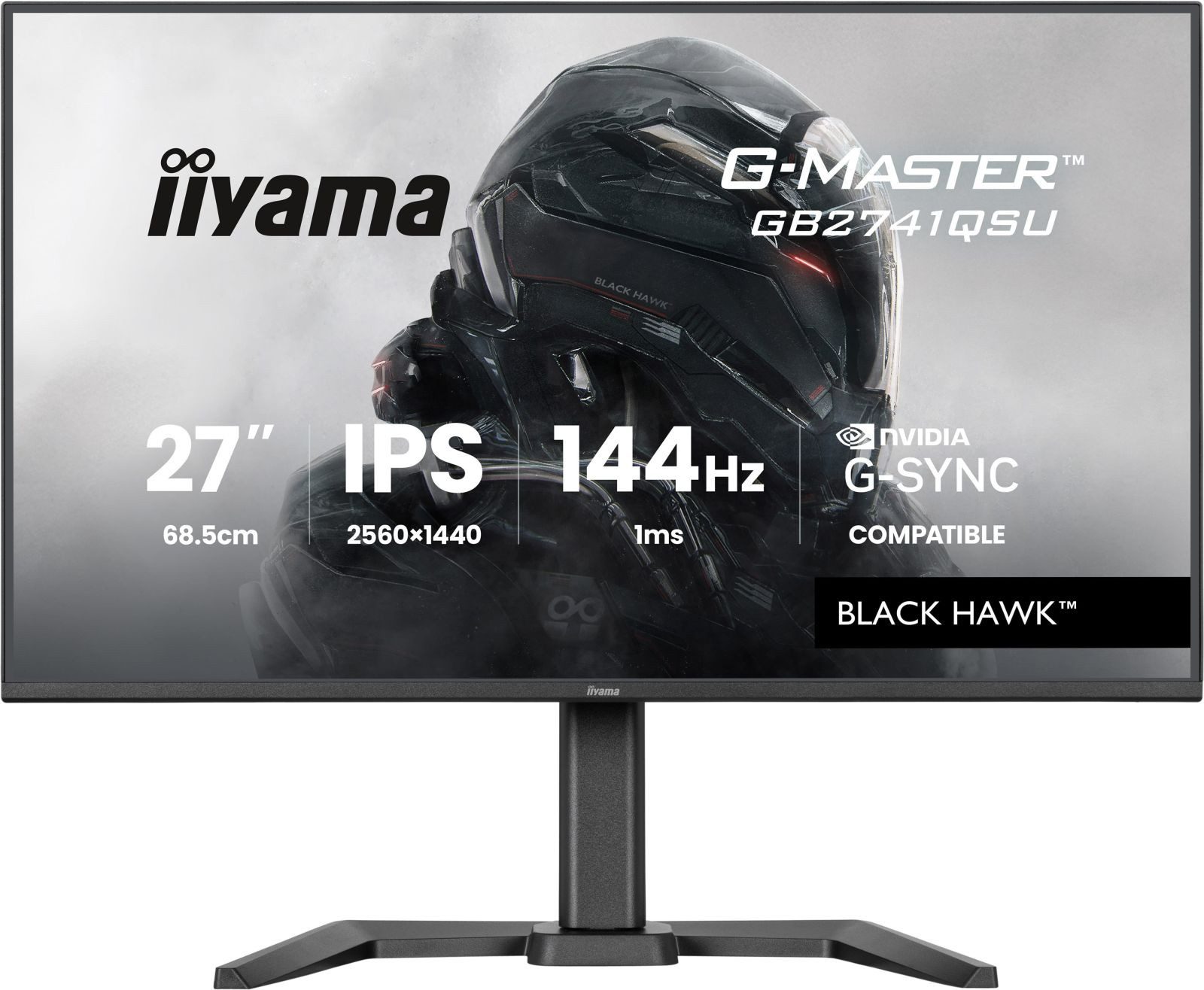 Iiyama GB2741QSU-B1 TFT-Monitor (2560 x 1440 px, 4K Ultra HD, 1 ms Reaktionszeit, 144 Hz, IPS, Adaptive-Sync, Lautsprecher, G-SYNC, HDCP, Pivot, Höhenverstellbar)