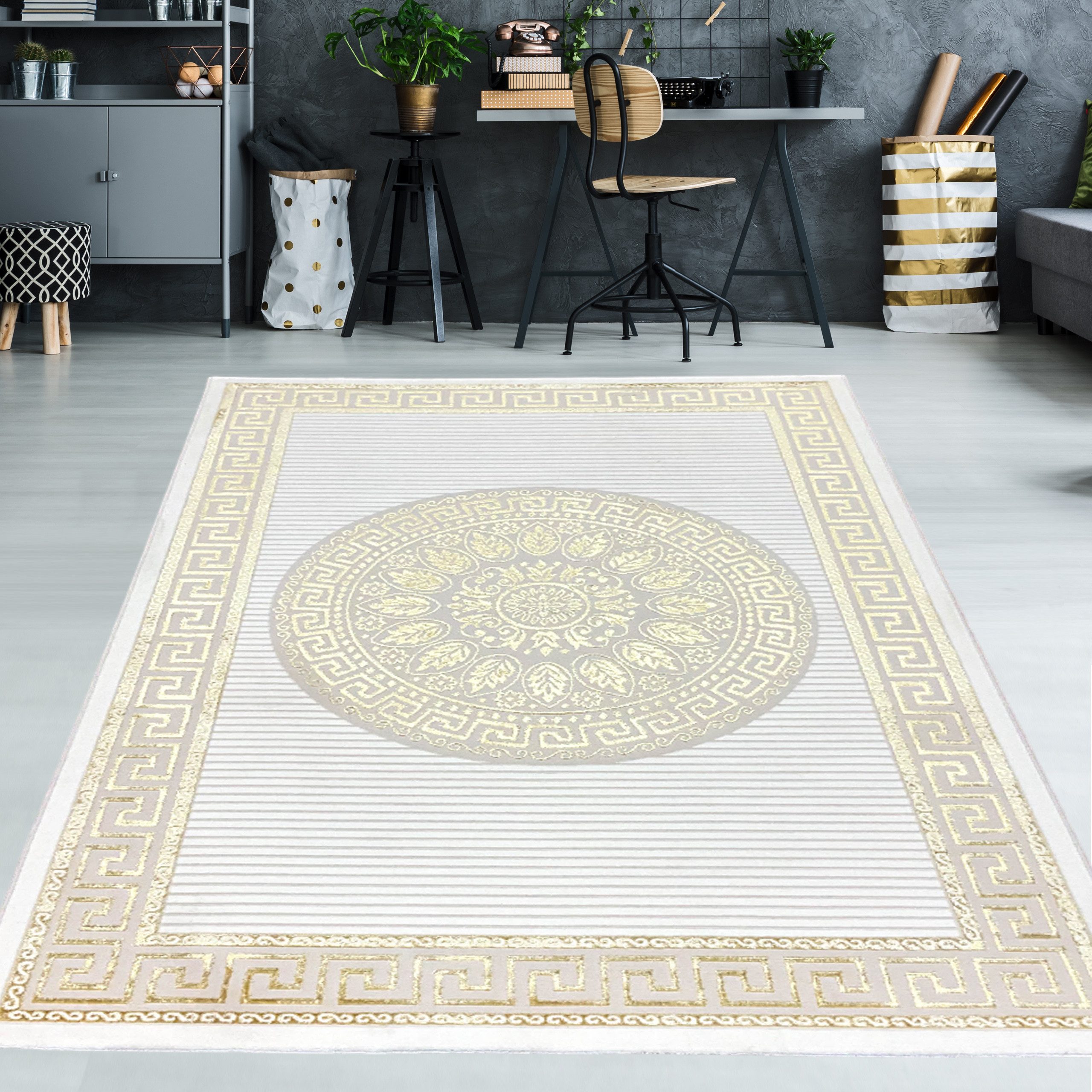 Teppich Glänzender Designerteppich mit Orientalischem Muster in weiß-gold, TeppichHome24, rechteckig, Höhe: 8 mm