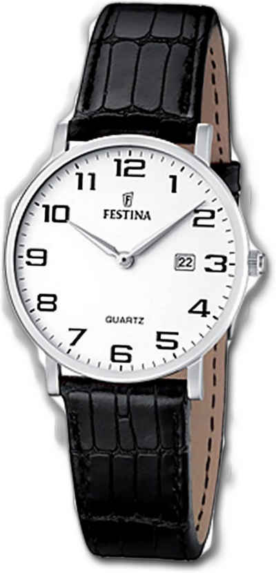 Festina Quarzuhr Festina Leder Damen Uhr Quarz, Damenuhr Lederarmband schwarz, rund, mittel (ca. 31mm)