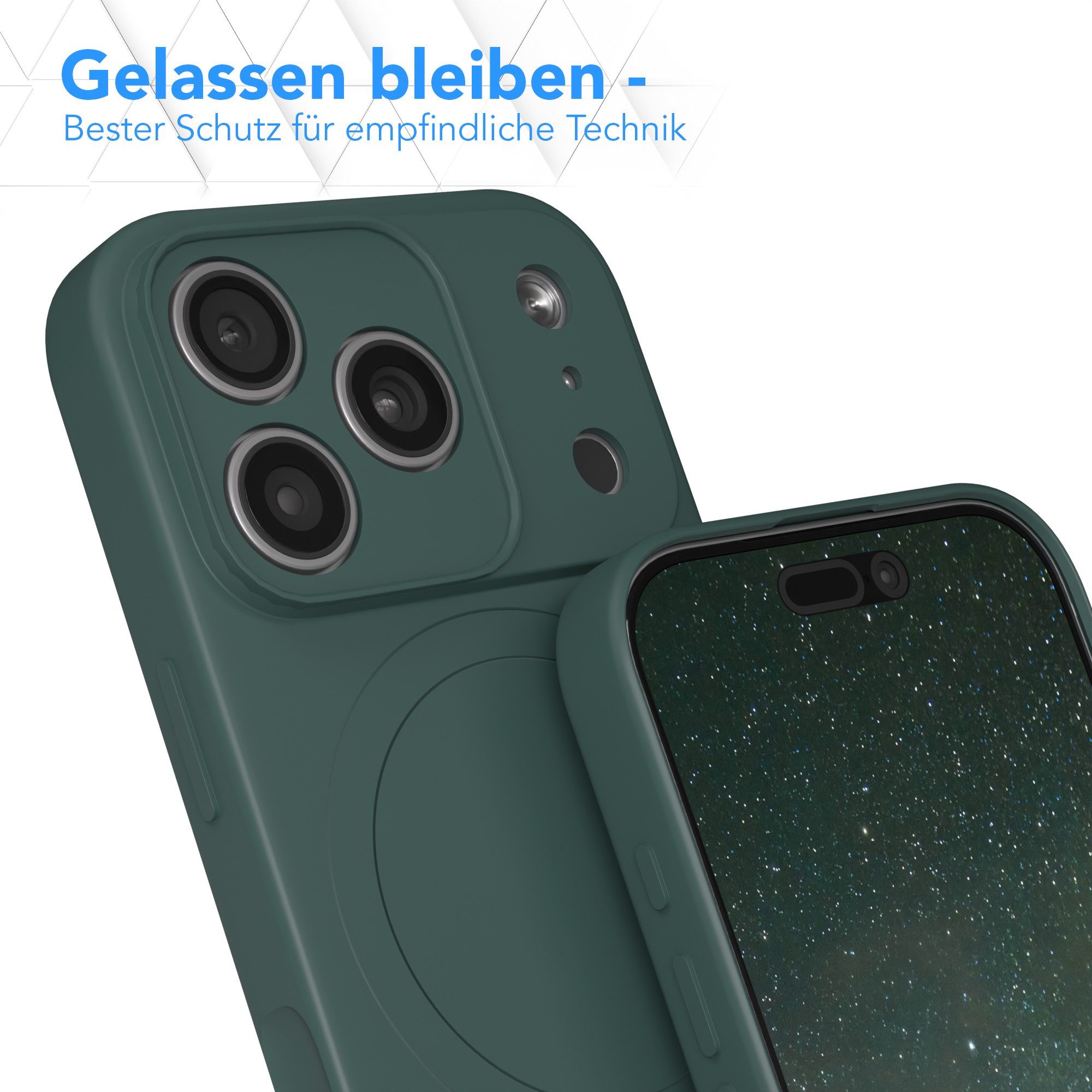 EAZY CASE Handyhülle für Apple iPhone 17 Pro Hülle Silikon 6,3 Zoll, MagSafe Case Silikon kratzfestes Bumper Cover Qi-Charging Dunkelgrün – Bild 4 von 5