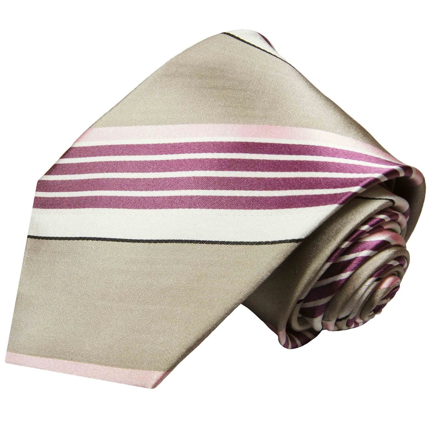 Paul Malone Krawatte Designer Seidenkrawatte Herren Schlips modern gestreift 100% Seide Schmal (6cm), grau pink 713