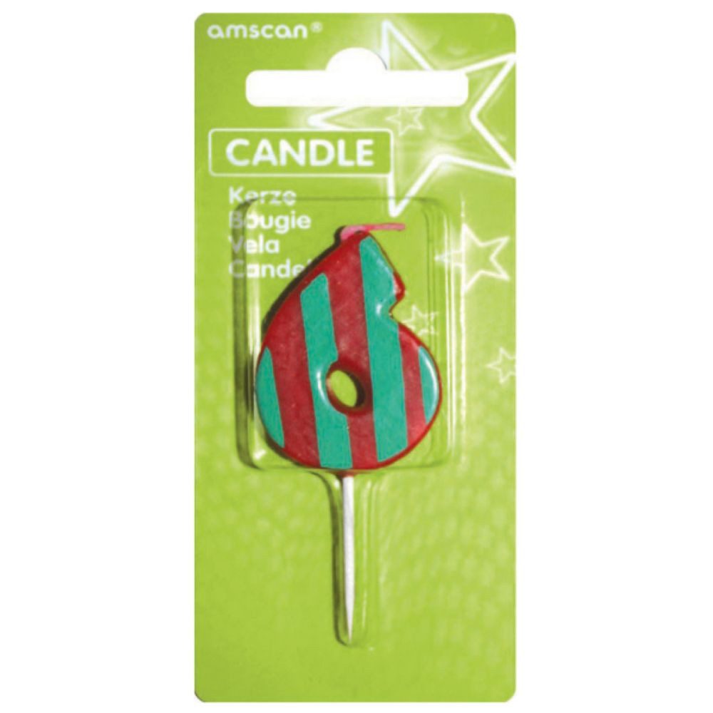 Amscan Geburtstagskerze Zahlenkerze Picker Dots&Stripes 6